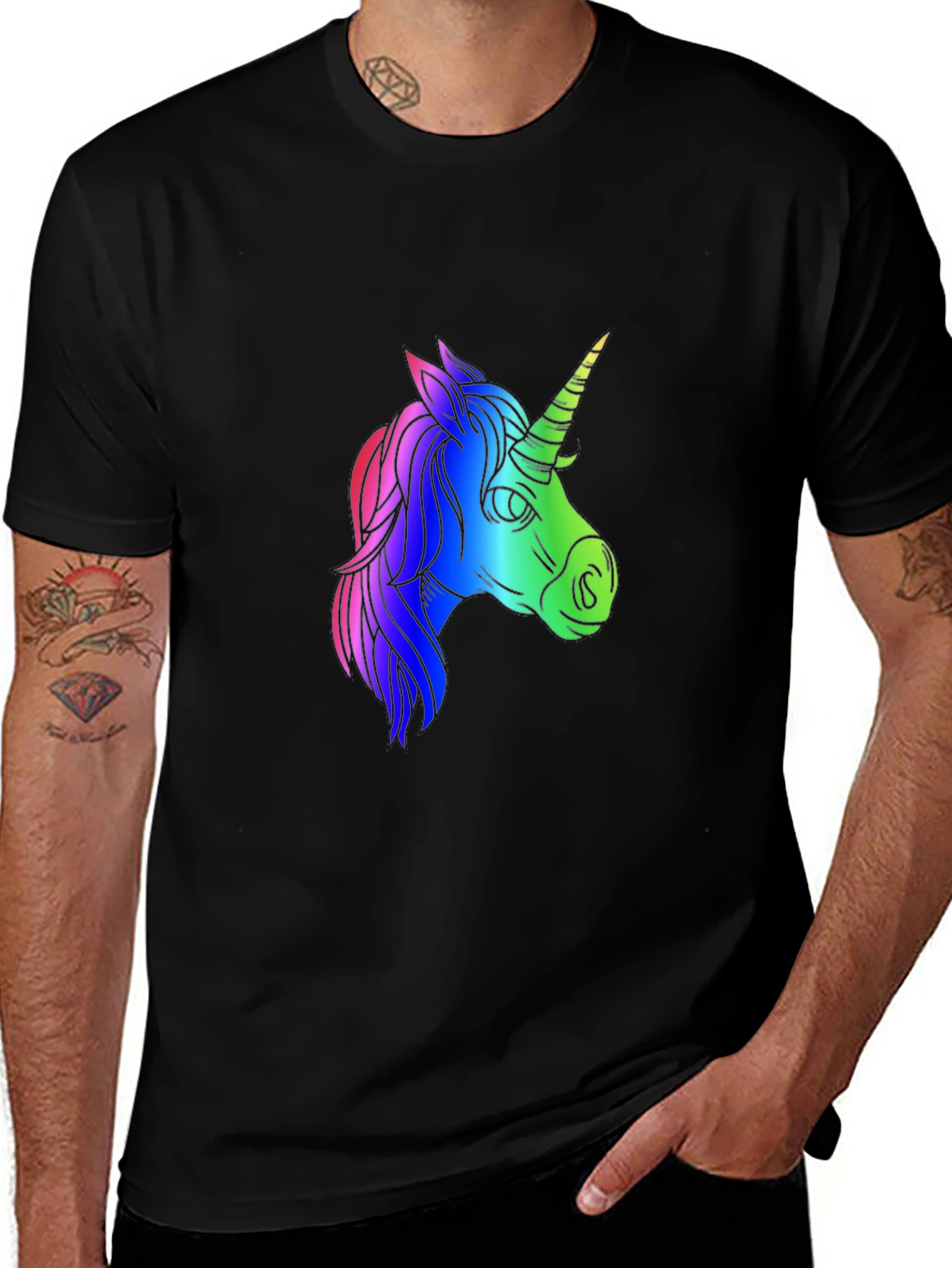 Variant 16 of Rainbow Unicorn Graphic Black T-Shirt