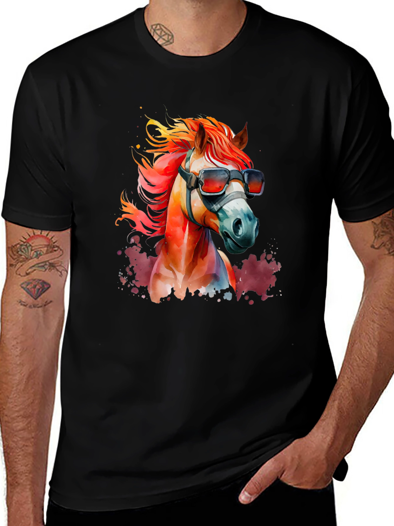 Variant 3 of Cool Horse Graphic Tee - Black Cotton Blend