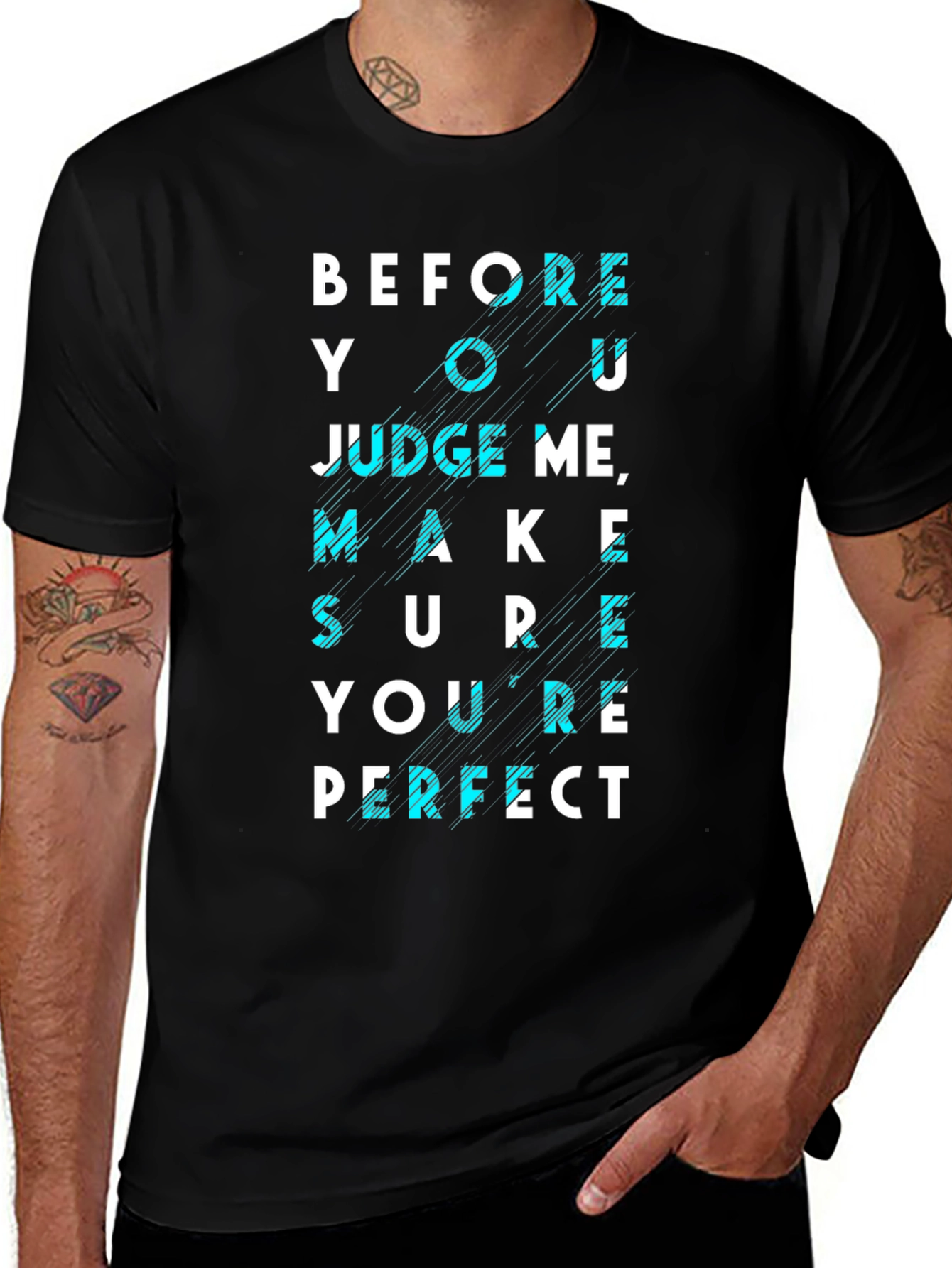 Variant 5 of Edgy "Before You Judge Me" Black Graphic Tee