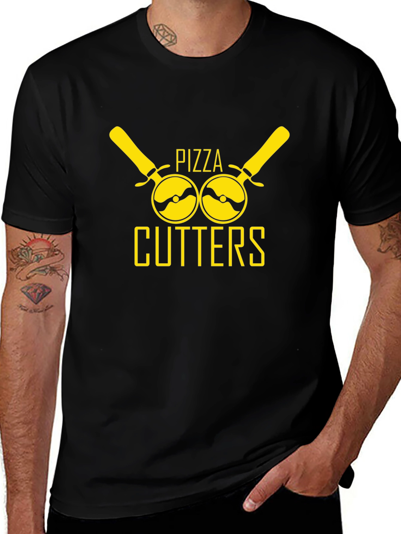 Variant 29 of Pizza Cutters Graphic Tee - Black Cotton T-Shirt