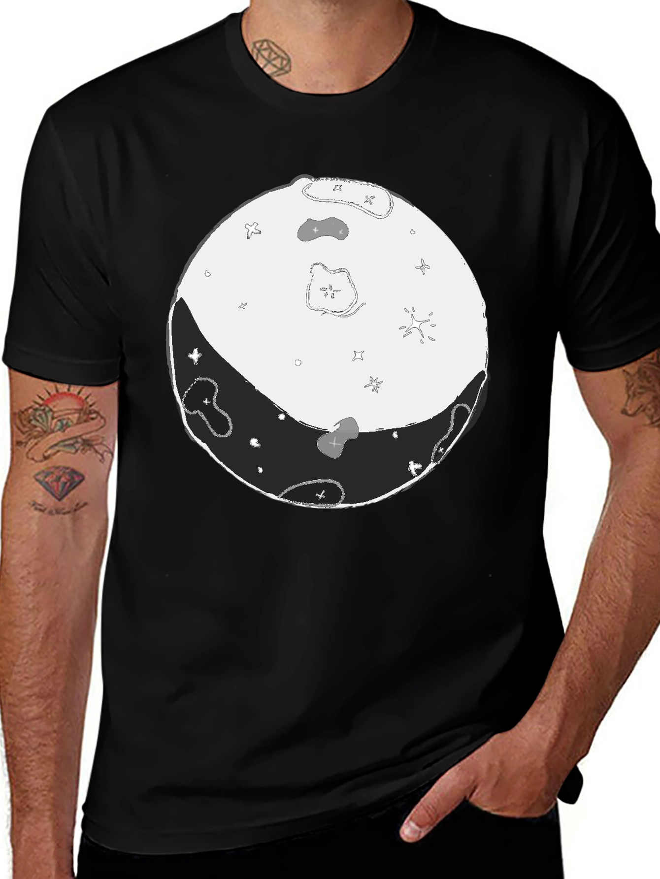 Variant 22 of Lunar Phase Graphic Tee - Black Cotton Blend