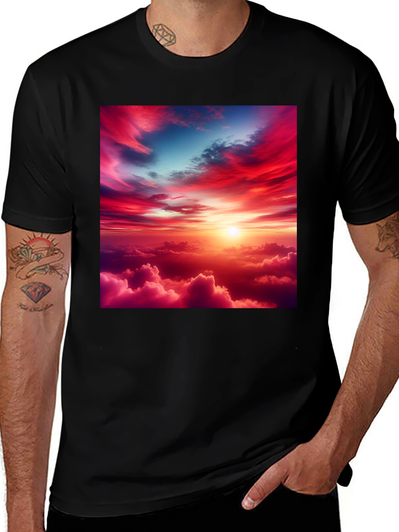 Variant 6 of Sunset Sky Graphic Tee - Black Cotton T-Shirt