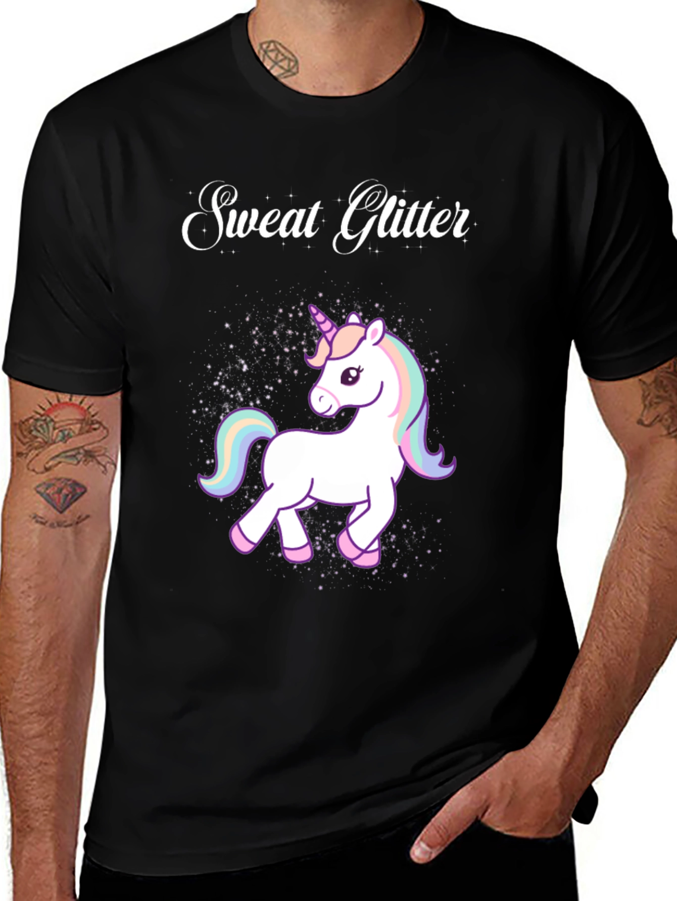 Variant 24 of Sweat Glitter Unicorn Graphic Tee - Black Cotton Blend