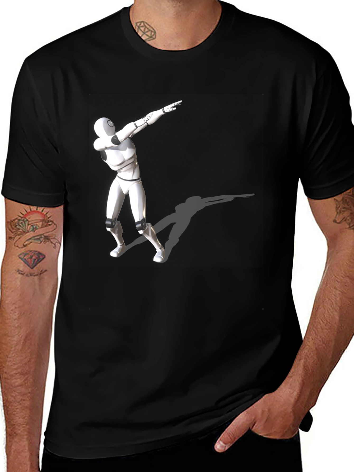 Variant 6 of Robot Dabbing on Black T-Shirt