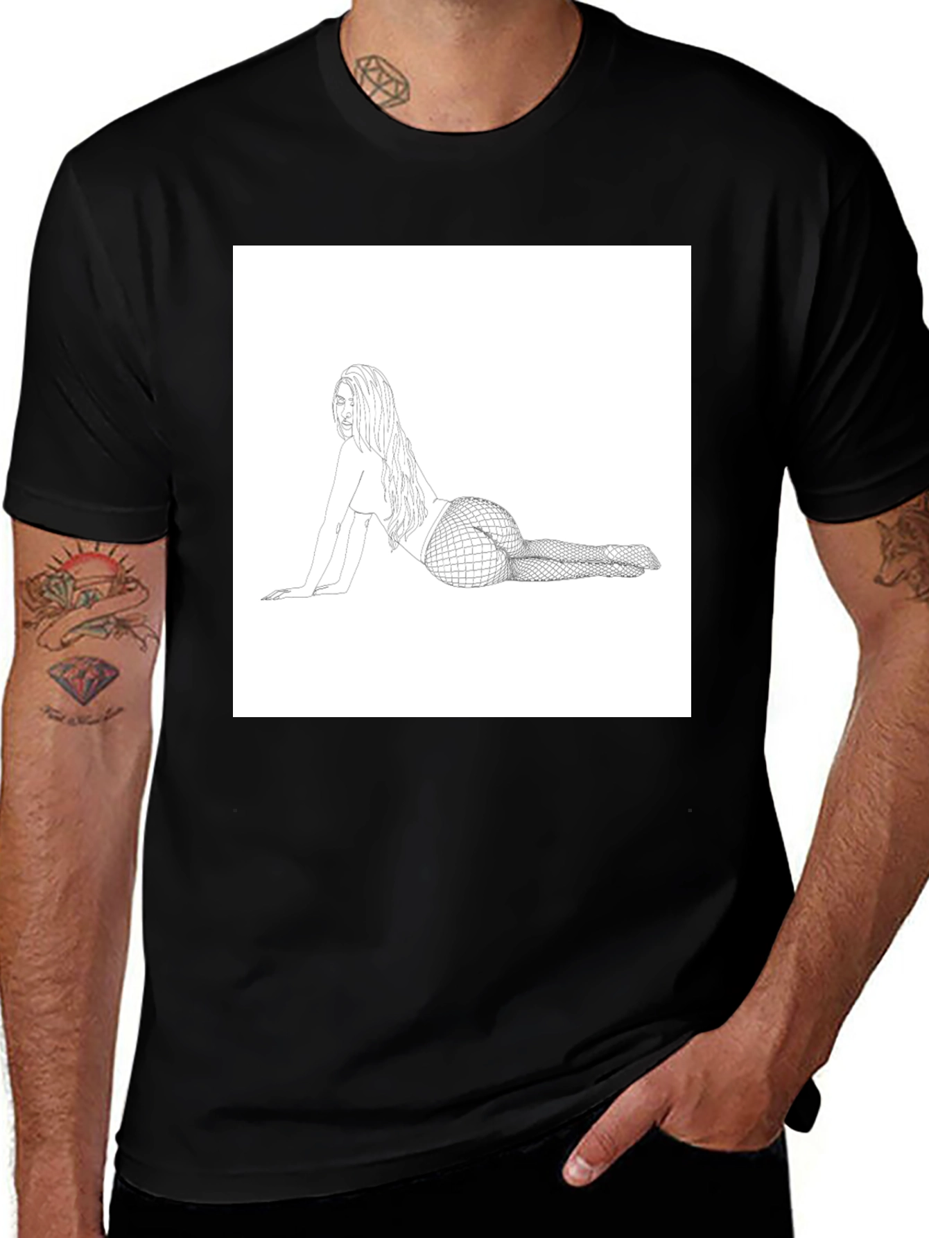 Variant 16 of Line Art Woman Graphic Tee - Black