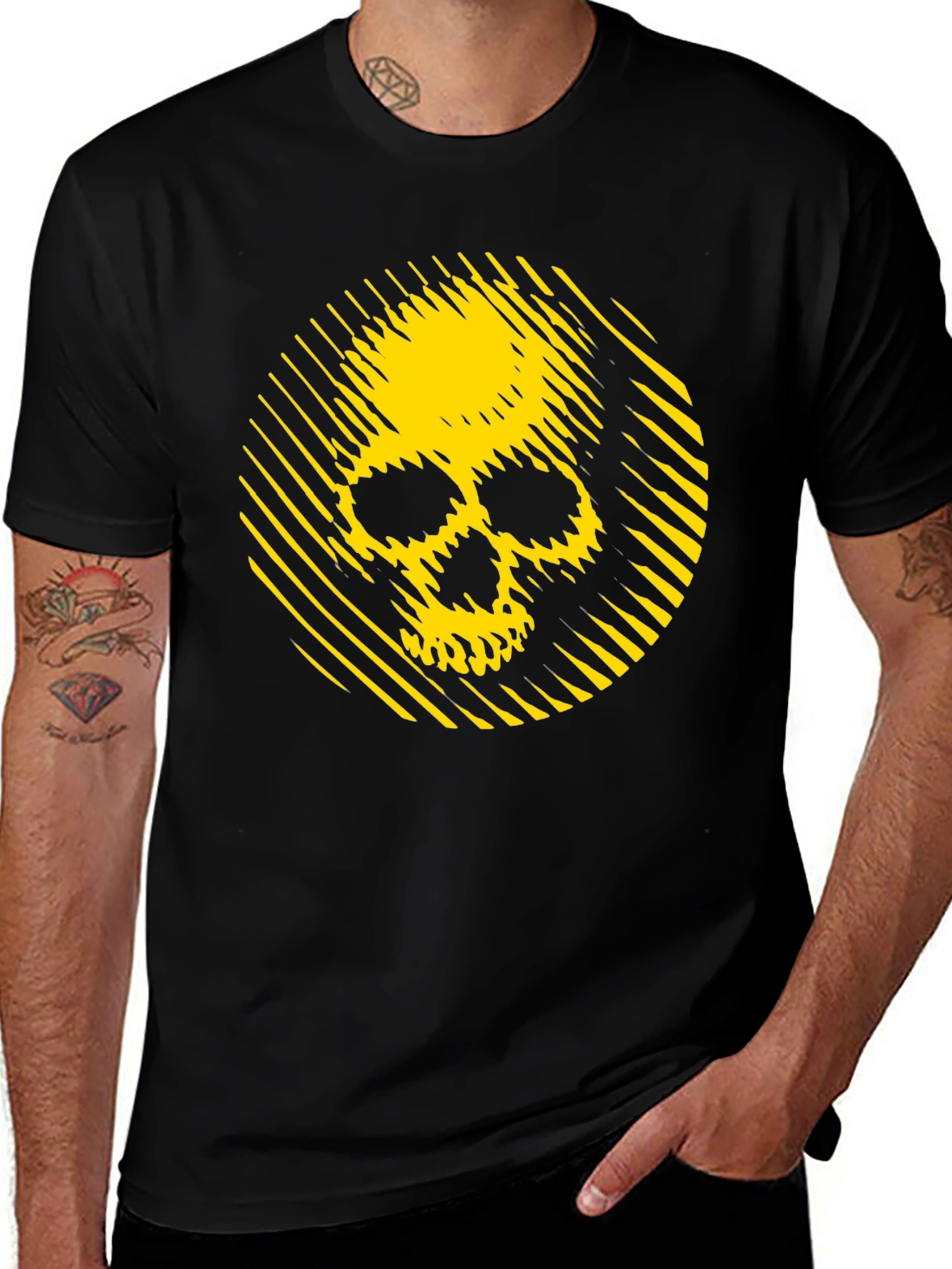 Variant 11 of Yellow Skull Graphic Black T-Shirt