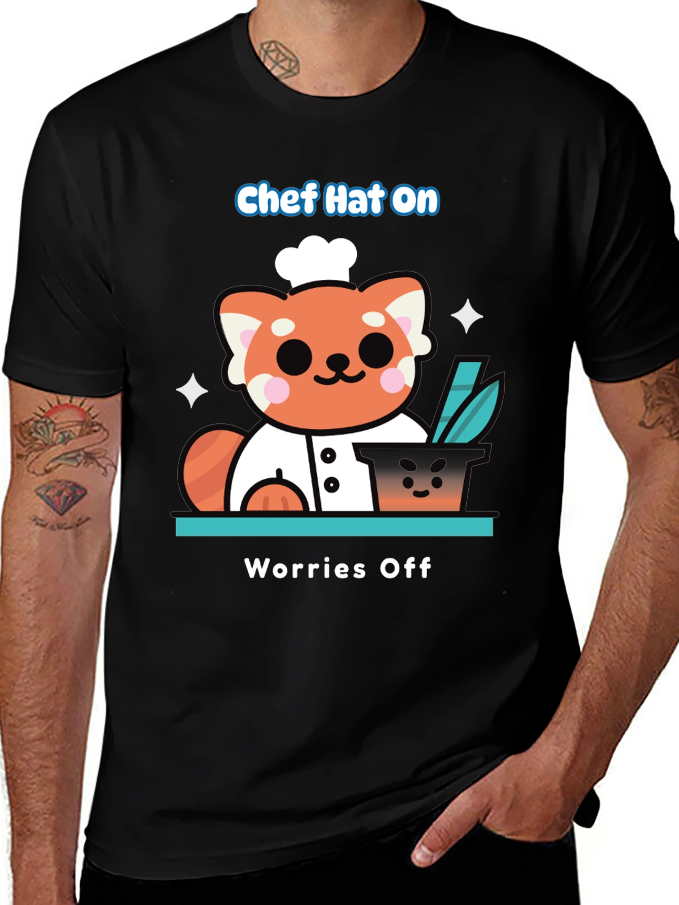 Variant 6 of Cute Chef Red Panda T-Shirt - Chef Hat On Worries Off