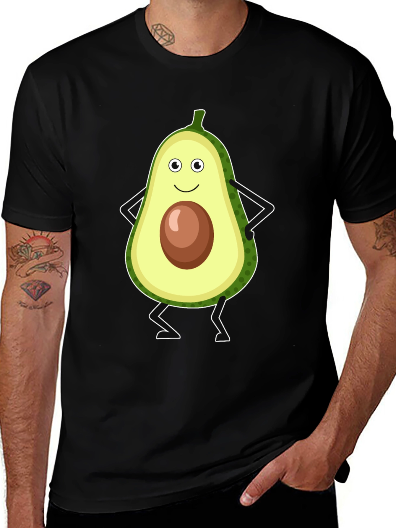 Variant 28 of Cute Avocado Character T-Shirt - Black