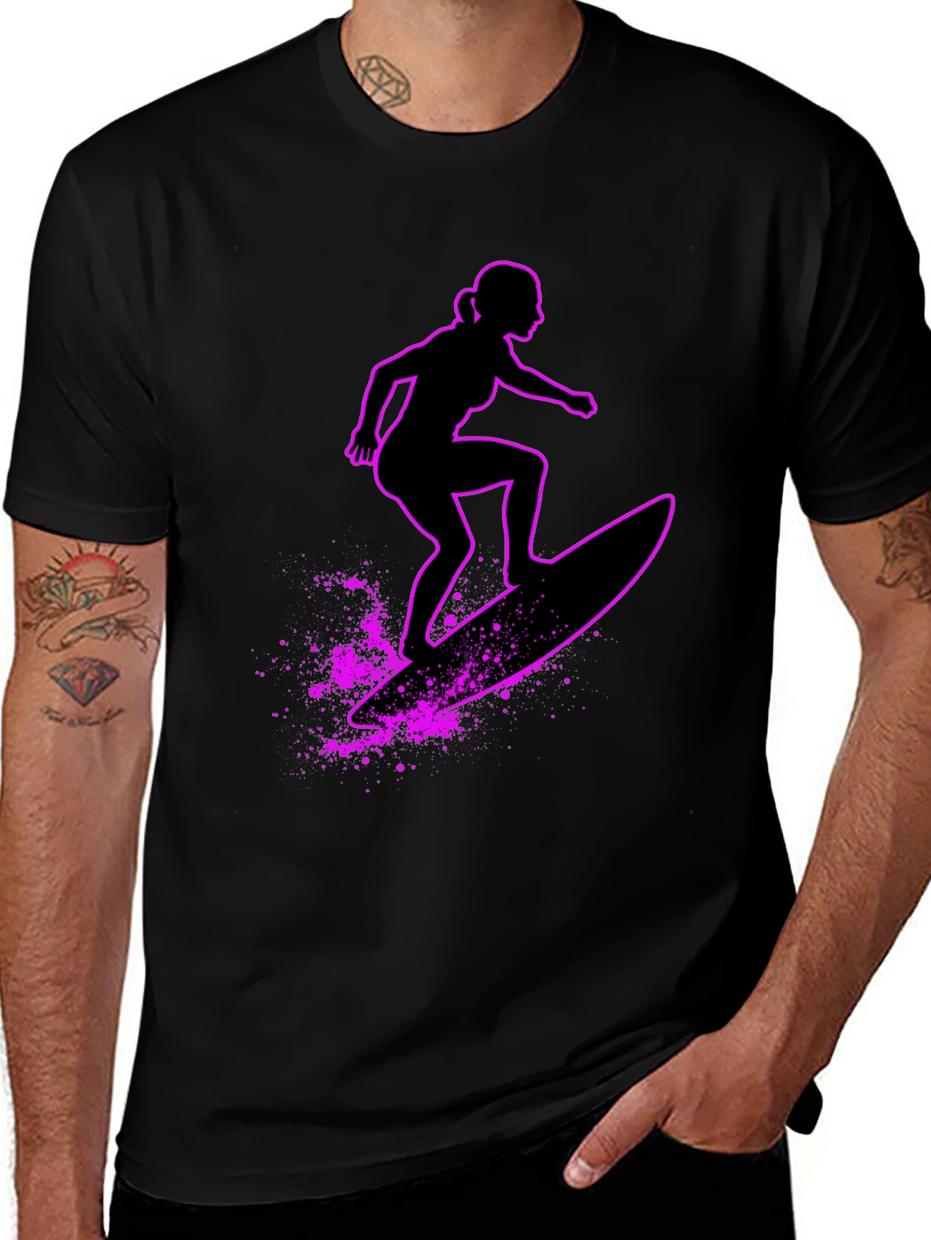 Surfer Girl Graphic T-Shirt - Black Casual Tee