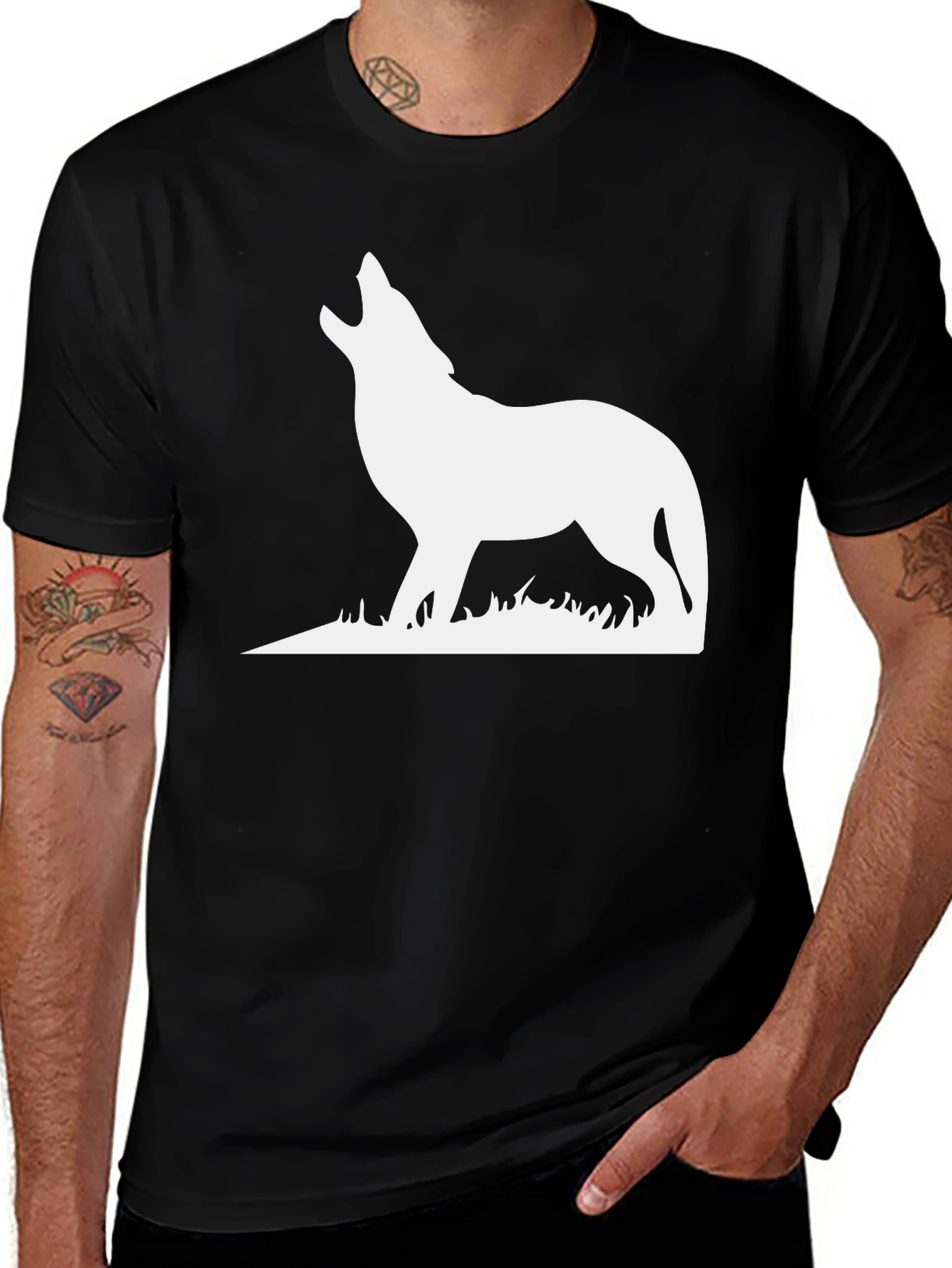 Variant 9 of Wolf Silhouette Graphic Tee - Black Cotton T-Shirt