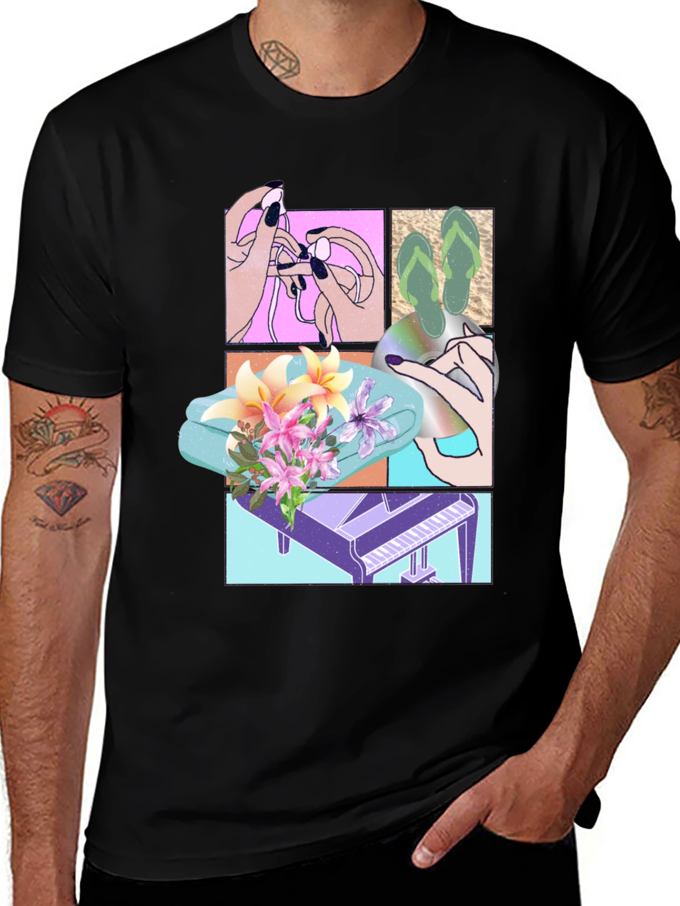 Variant 19 of Unique Graphic T-Shirt with Collage Design