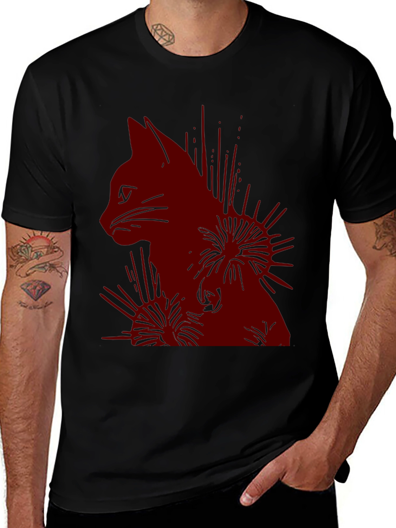 Variant 25 of Cat Silhouette Graphic Print T-Shirt - Casual Wear