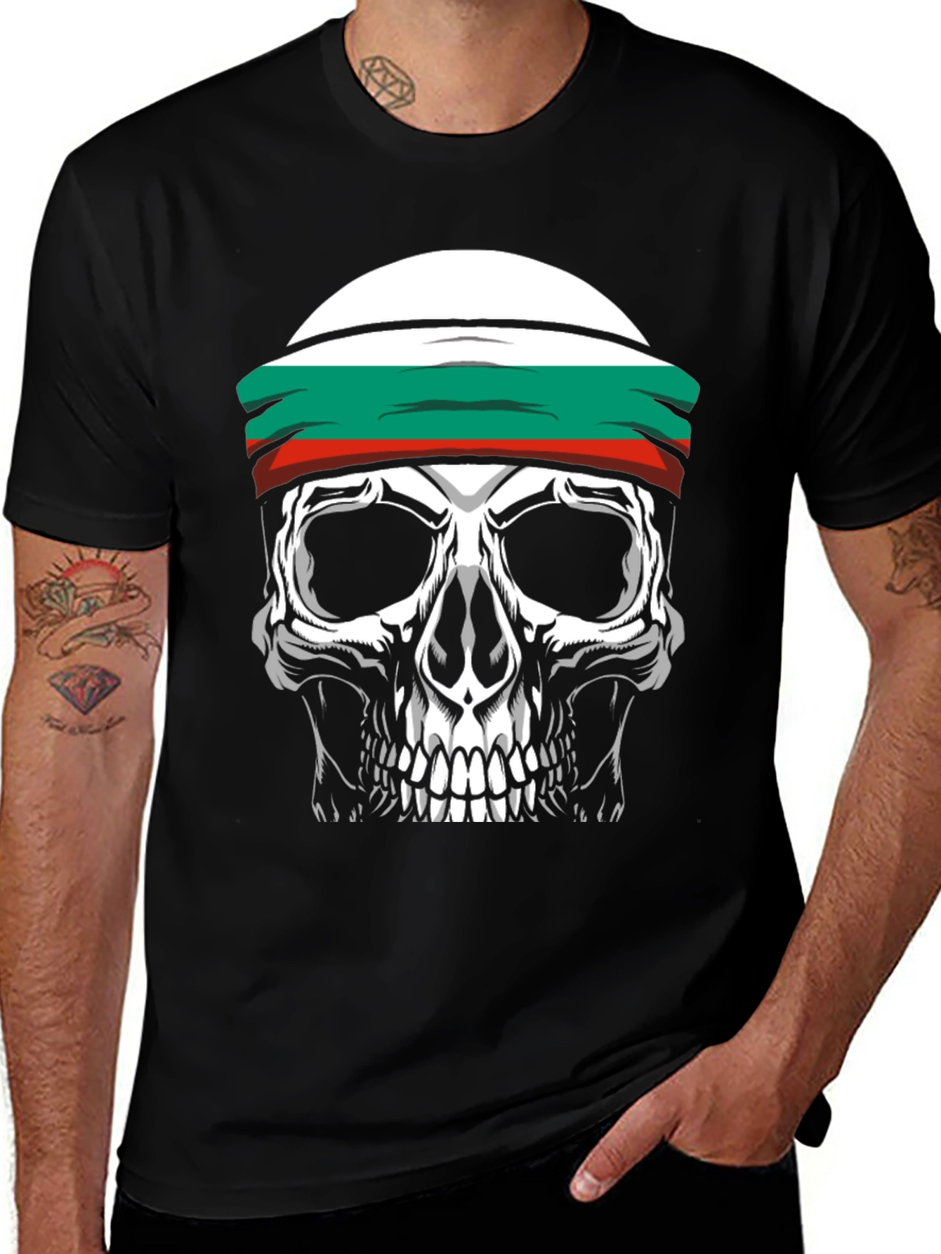 Skull Headband Graphic Tee - Men's Black T-Shirt