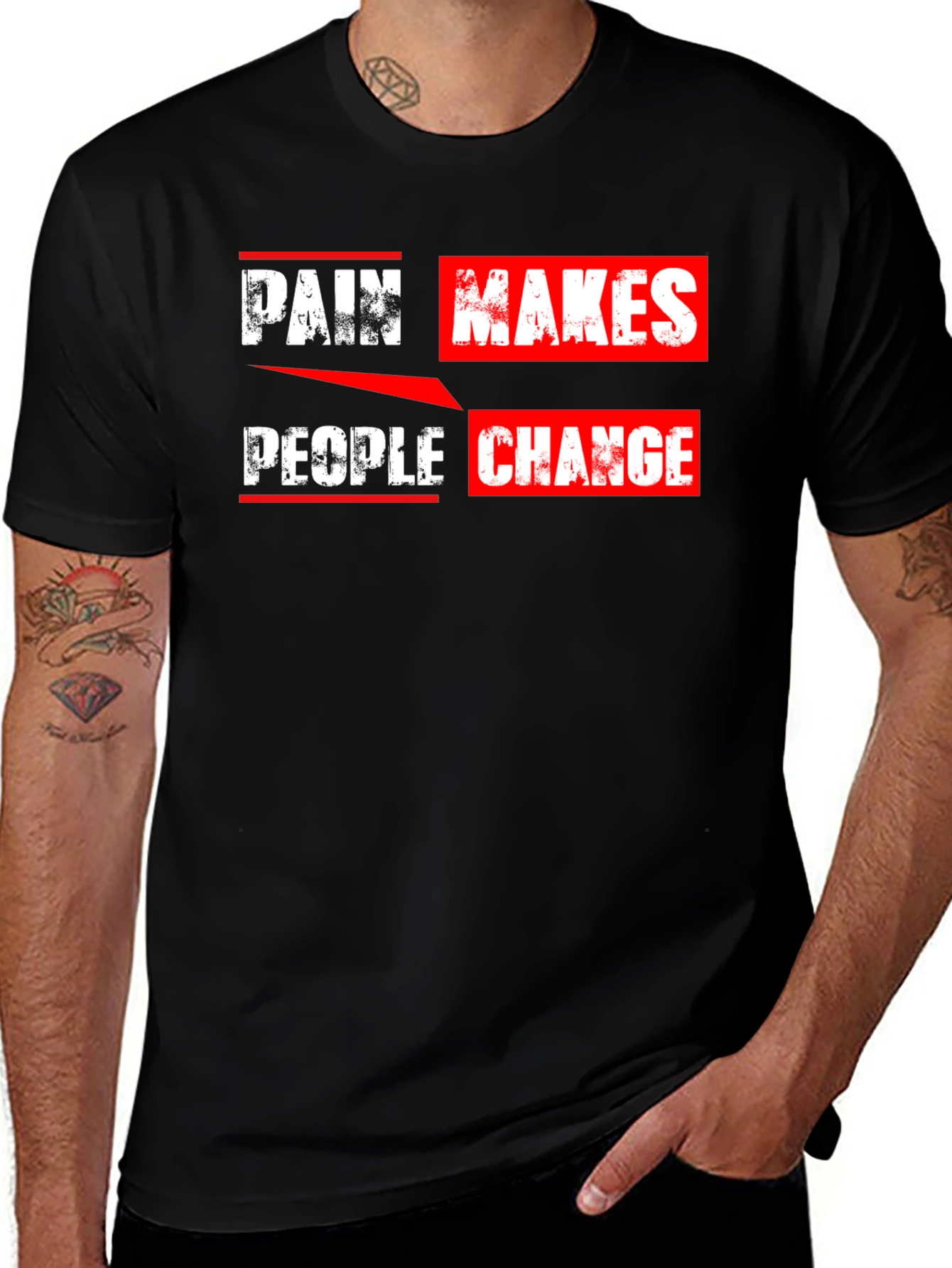 Variant 25 of Pain Makes People Change Black Graphic Tee