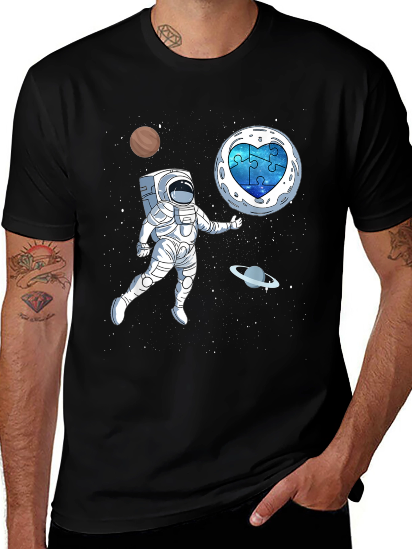 Autism Awareness Spaceman T-Shirt - Puzzle Heart