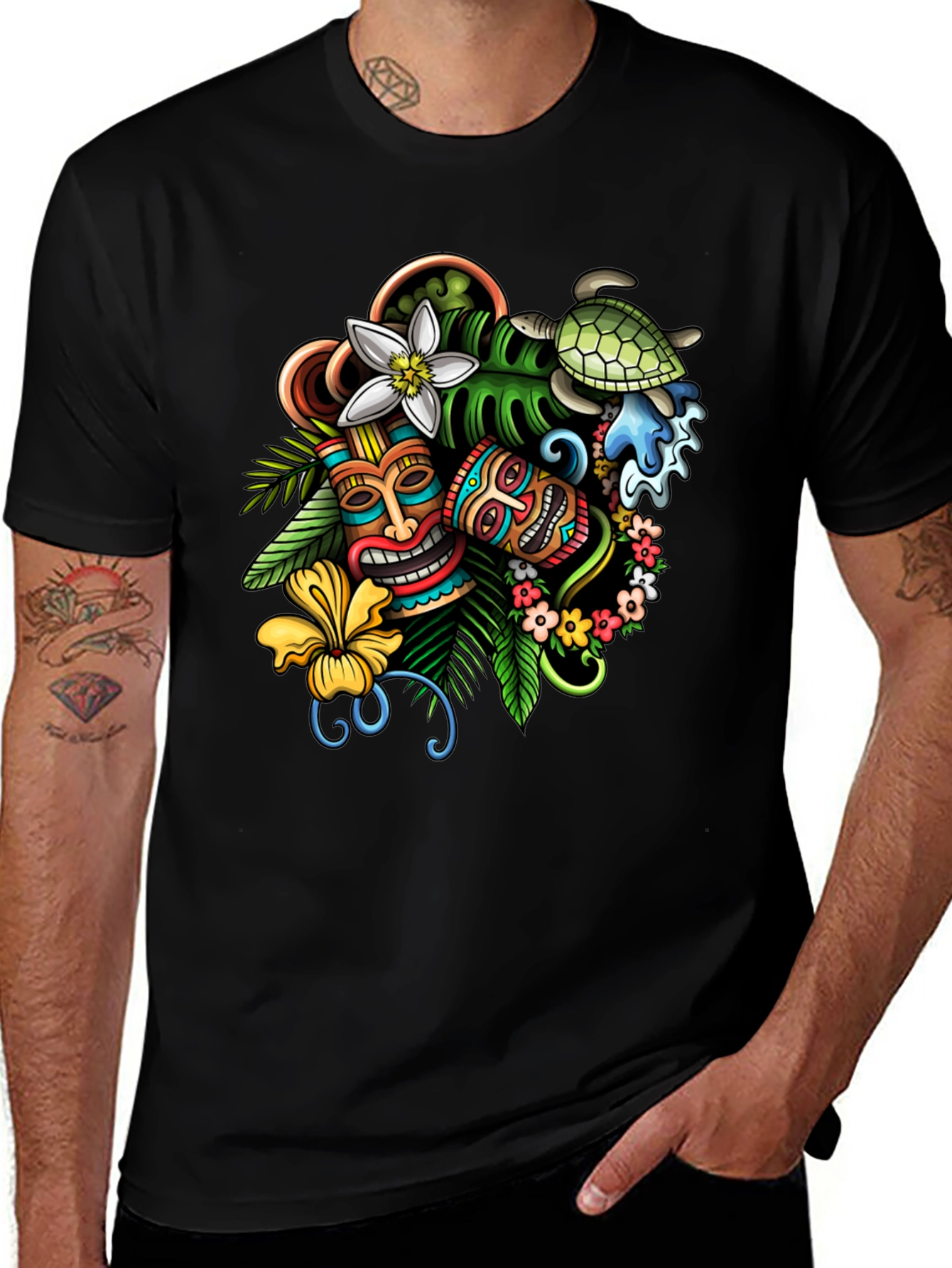 Variant 26 of Tropical Tiki Mask Graphic Black T-Shirt