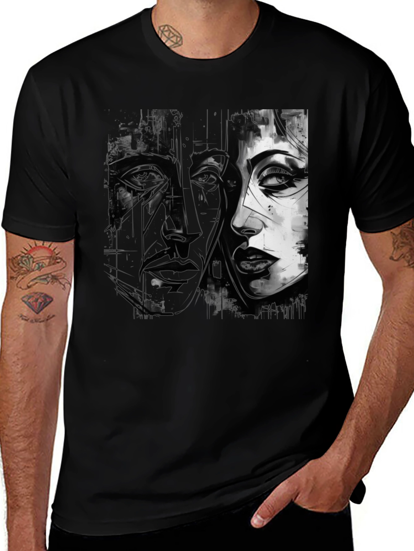 Variant 14 of Abstract Face Graphic Tee - Modern Black T-Shirt