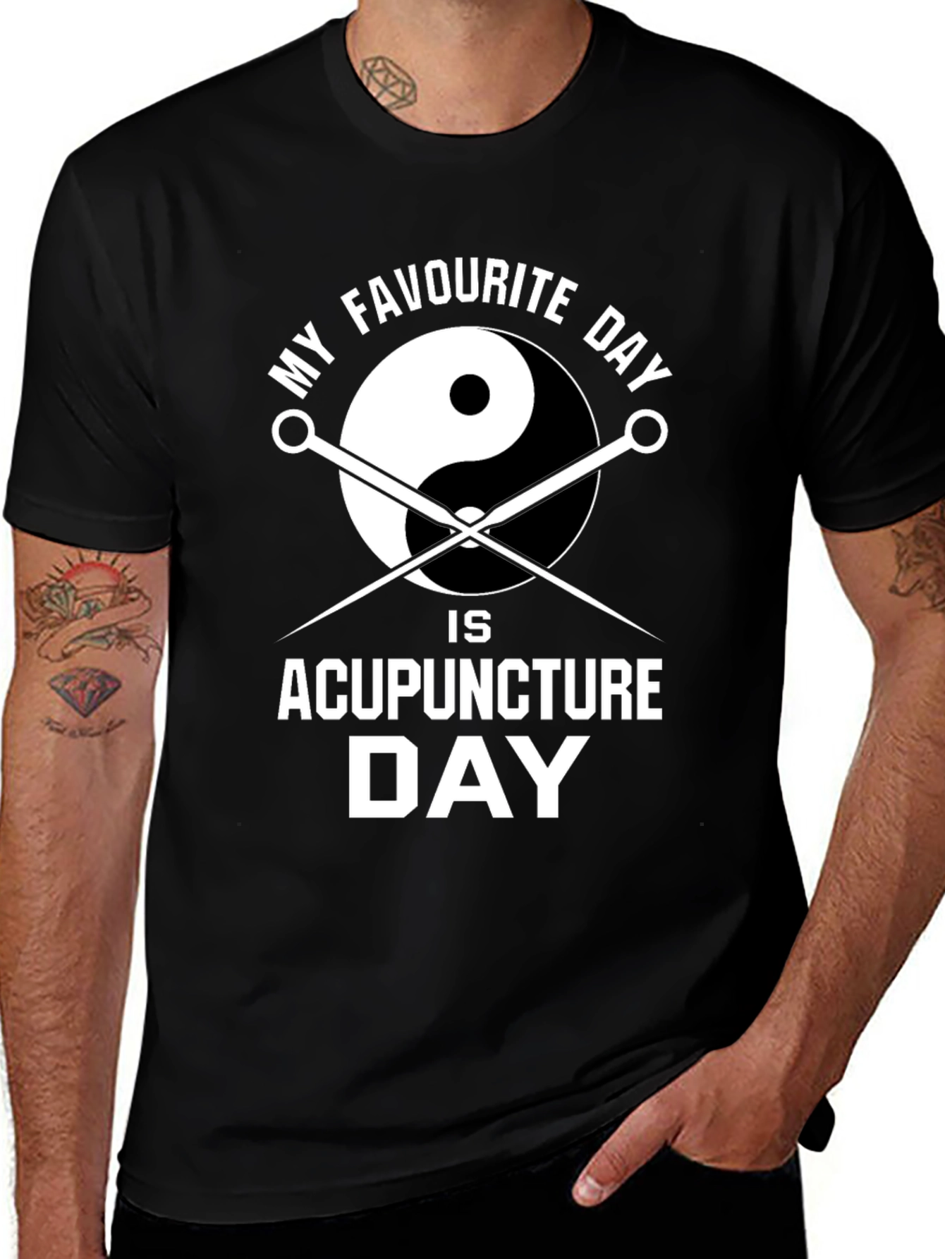 Variant 27 of Acupuncture Day T-Shirt - Yin Yang & Needles Graphic Tee