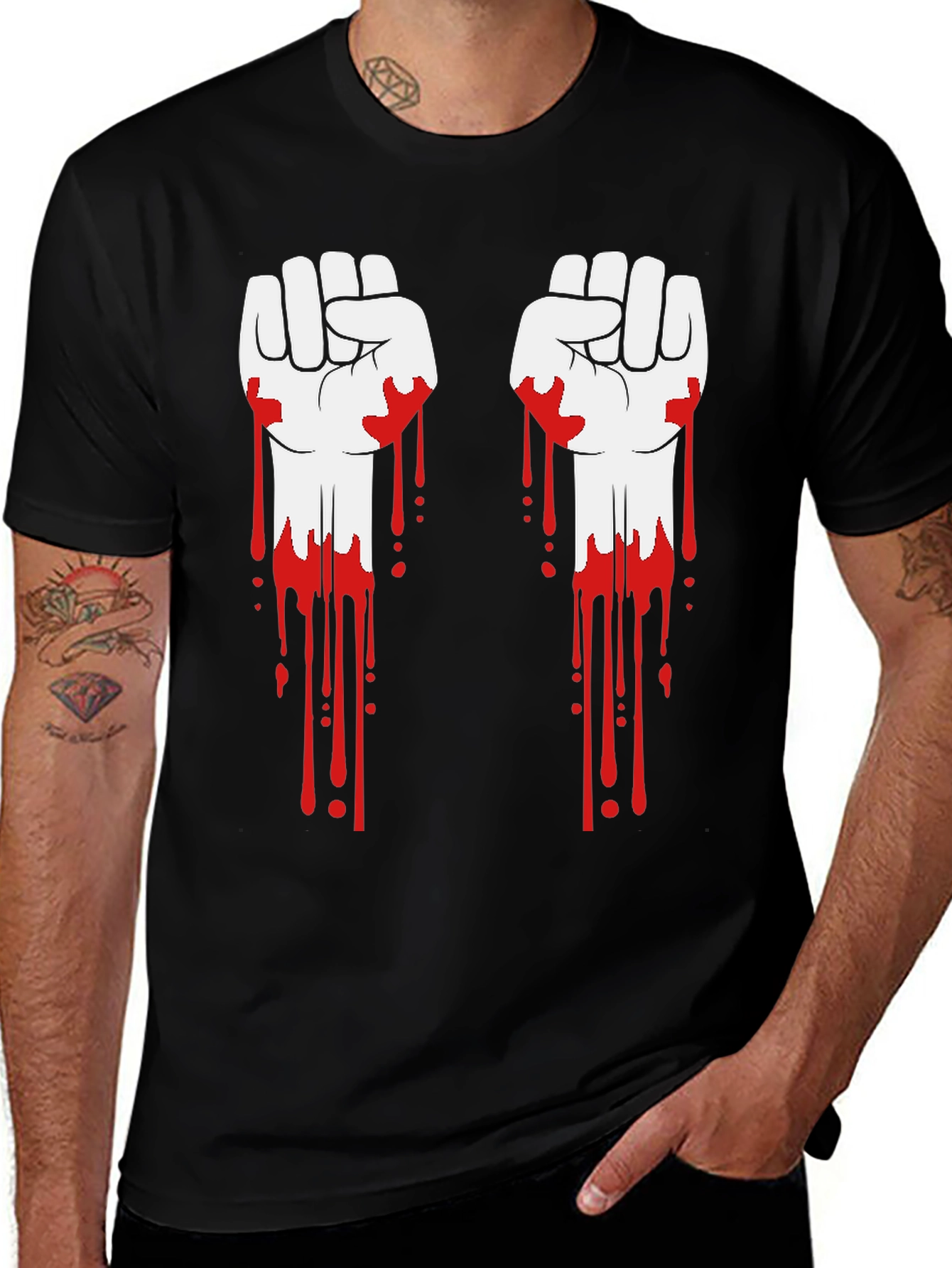 Variant 27 of Bloody Fists Graphic Tee - Black Cotton T-Shirt