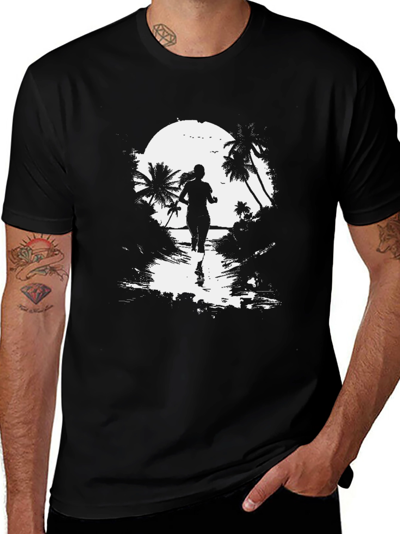 Variant 7 of Silhouette Runner Graphic Tee - Tropical Beach Run Shirt