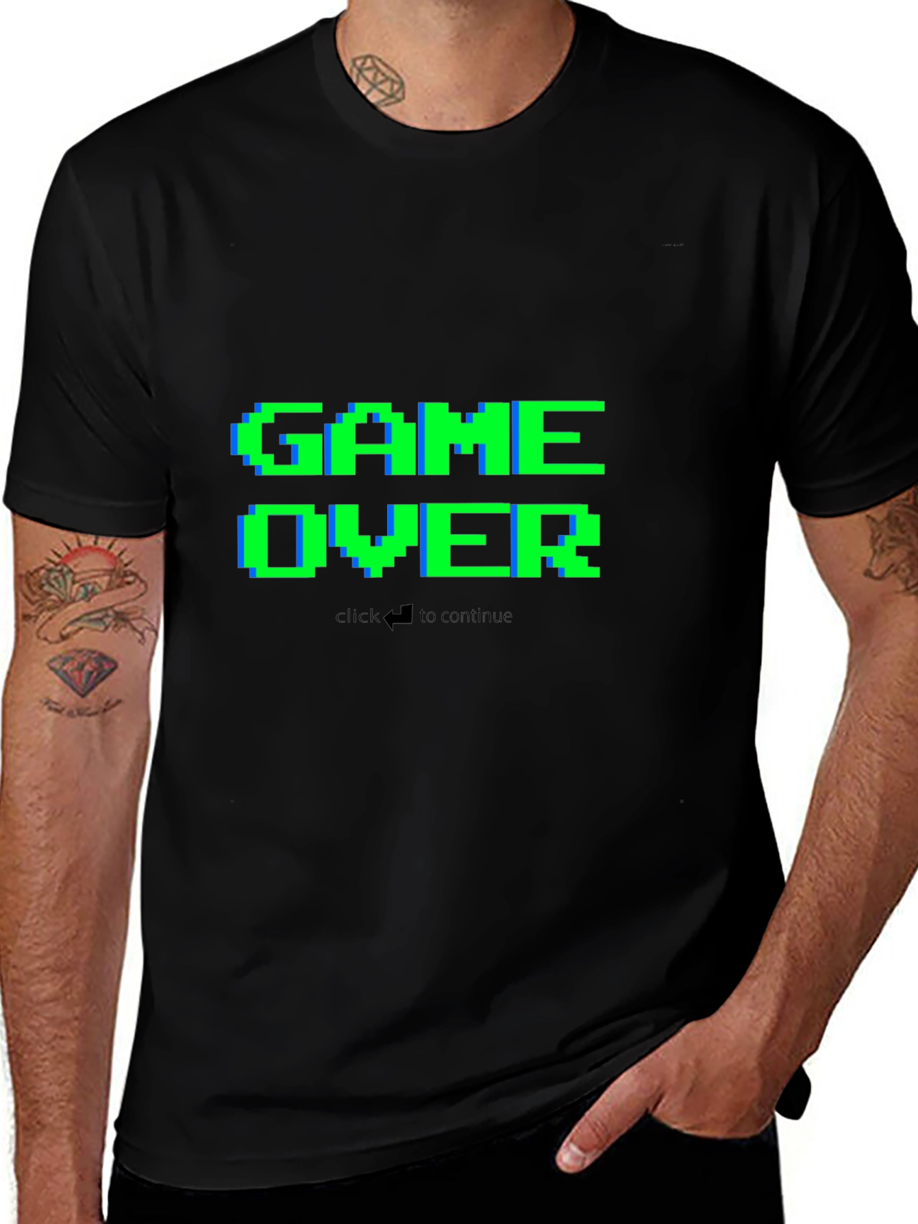 Game Over Pixel Art Black T-Shirt