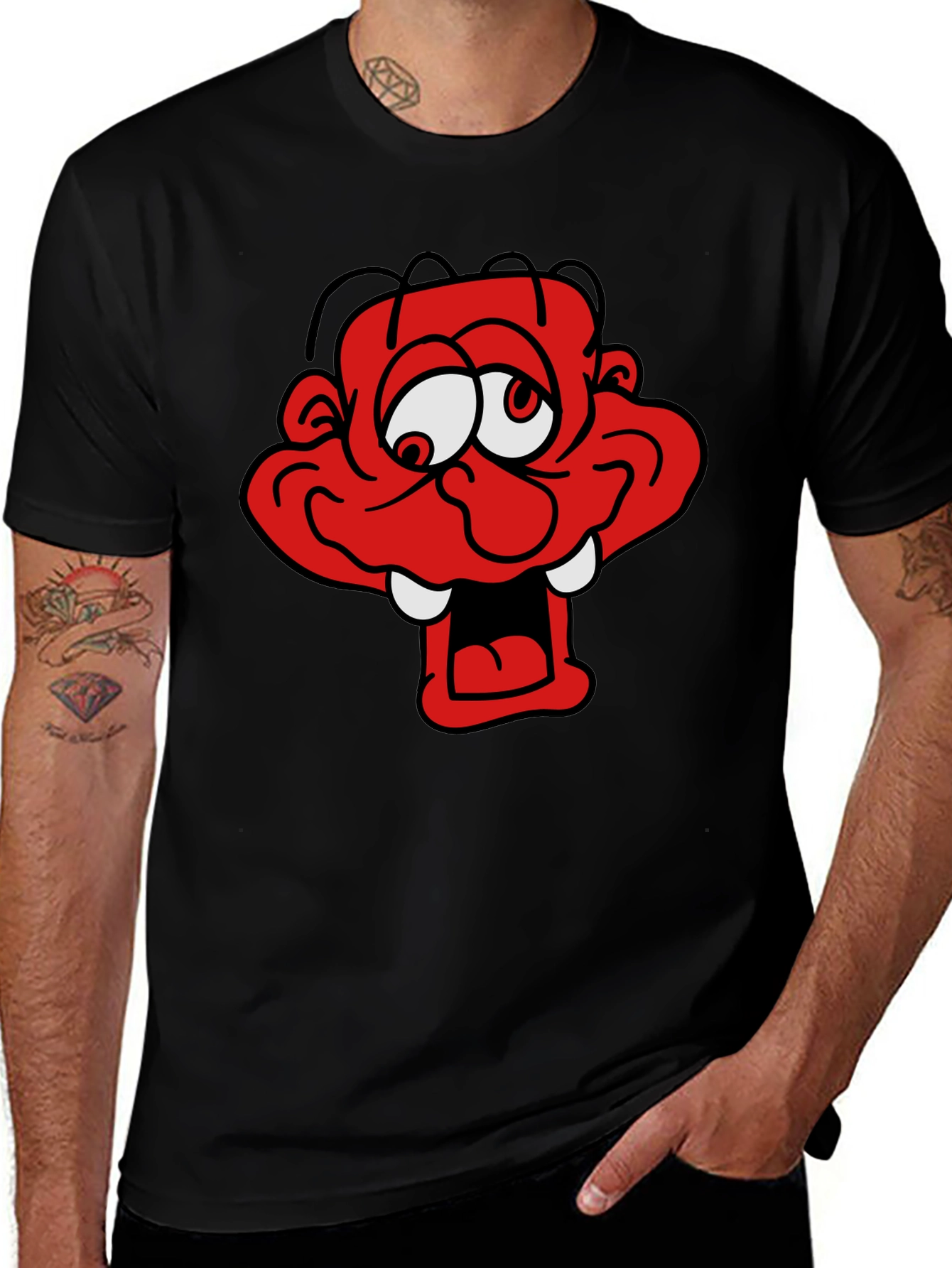 Variant 24 of Cartoon Monster Graphic Black T-Shirt