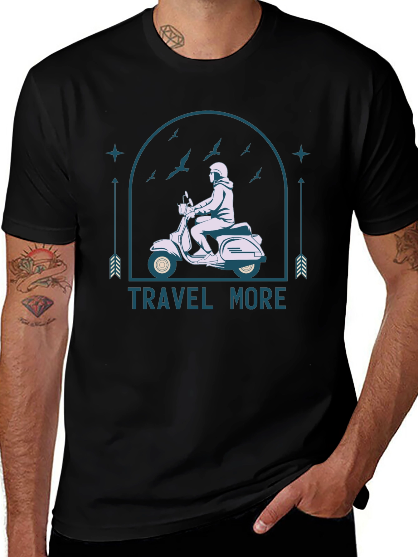 Travel More Black T-Shirt - Scooter Design