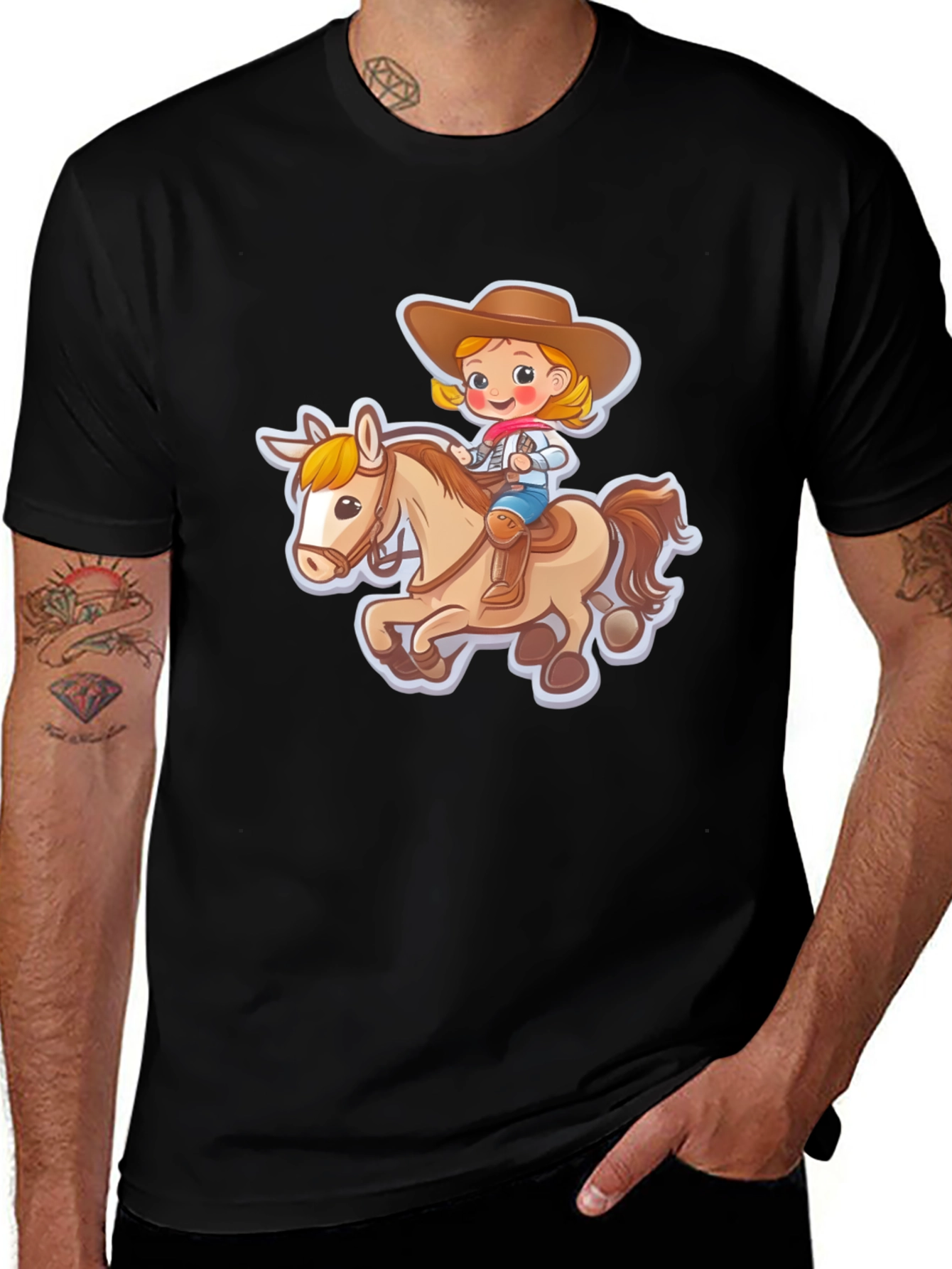 Variant 10 of Cowgirl Horse Cartoon Black T-Shirt
