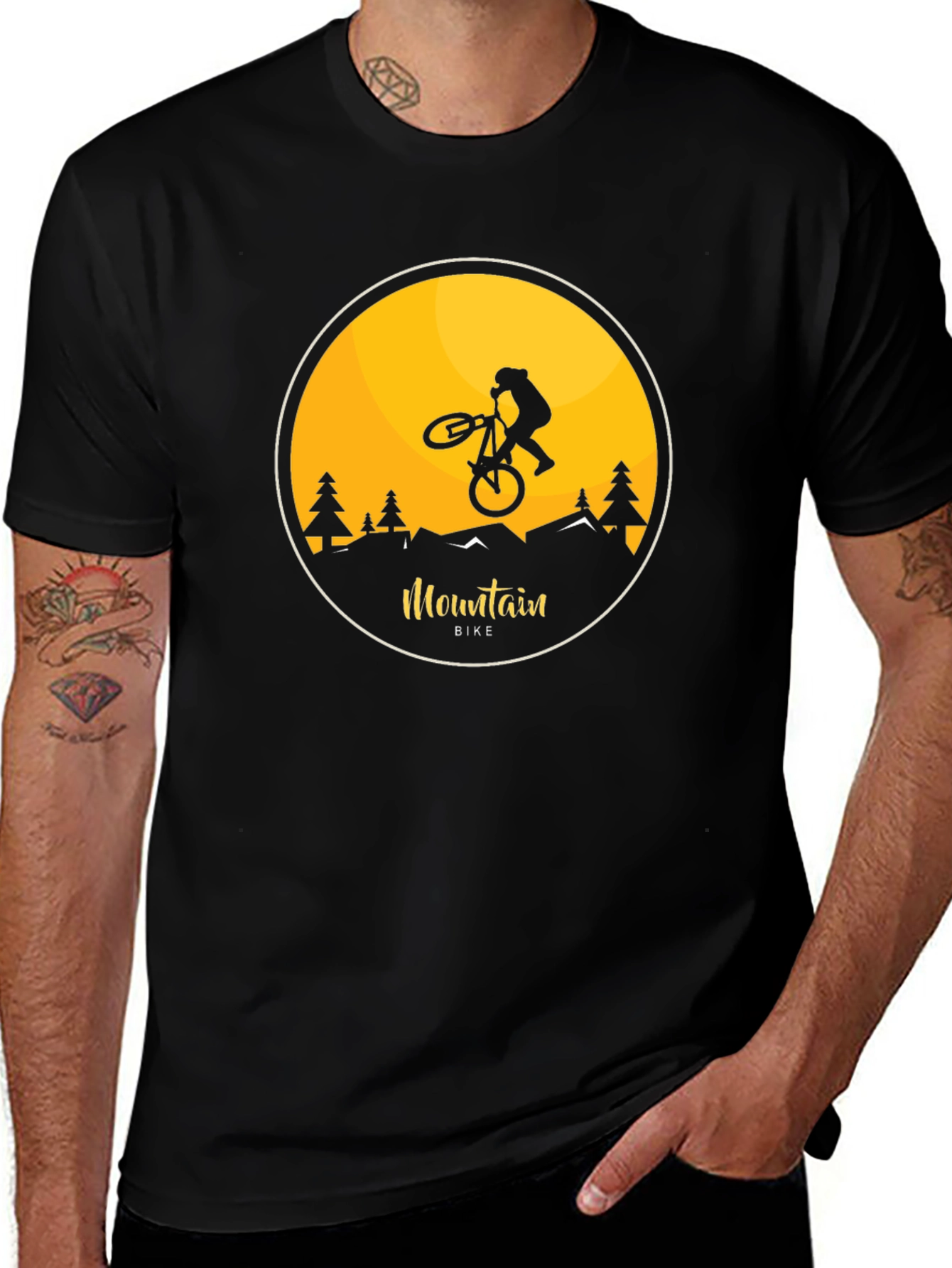 Variant 8 of Mountain Bike Graphic T-Shirt - Black Cotton Tee