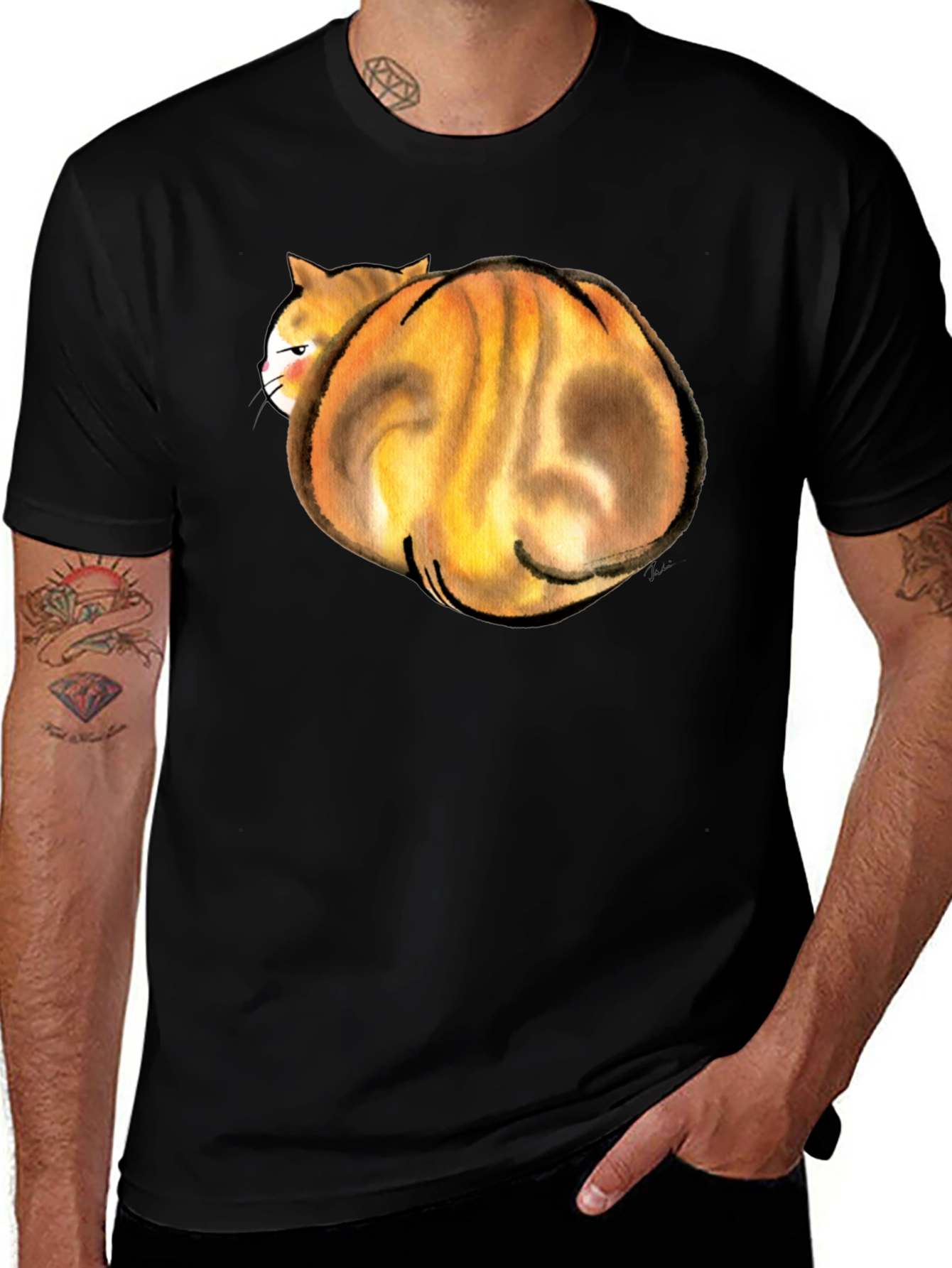 Variant 17 of Funny Curled Up Cat Graphic T-Shirt