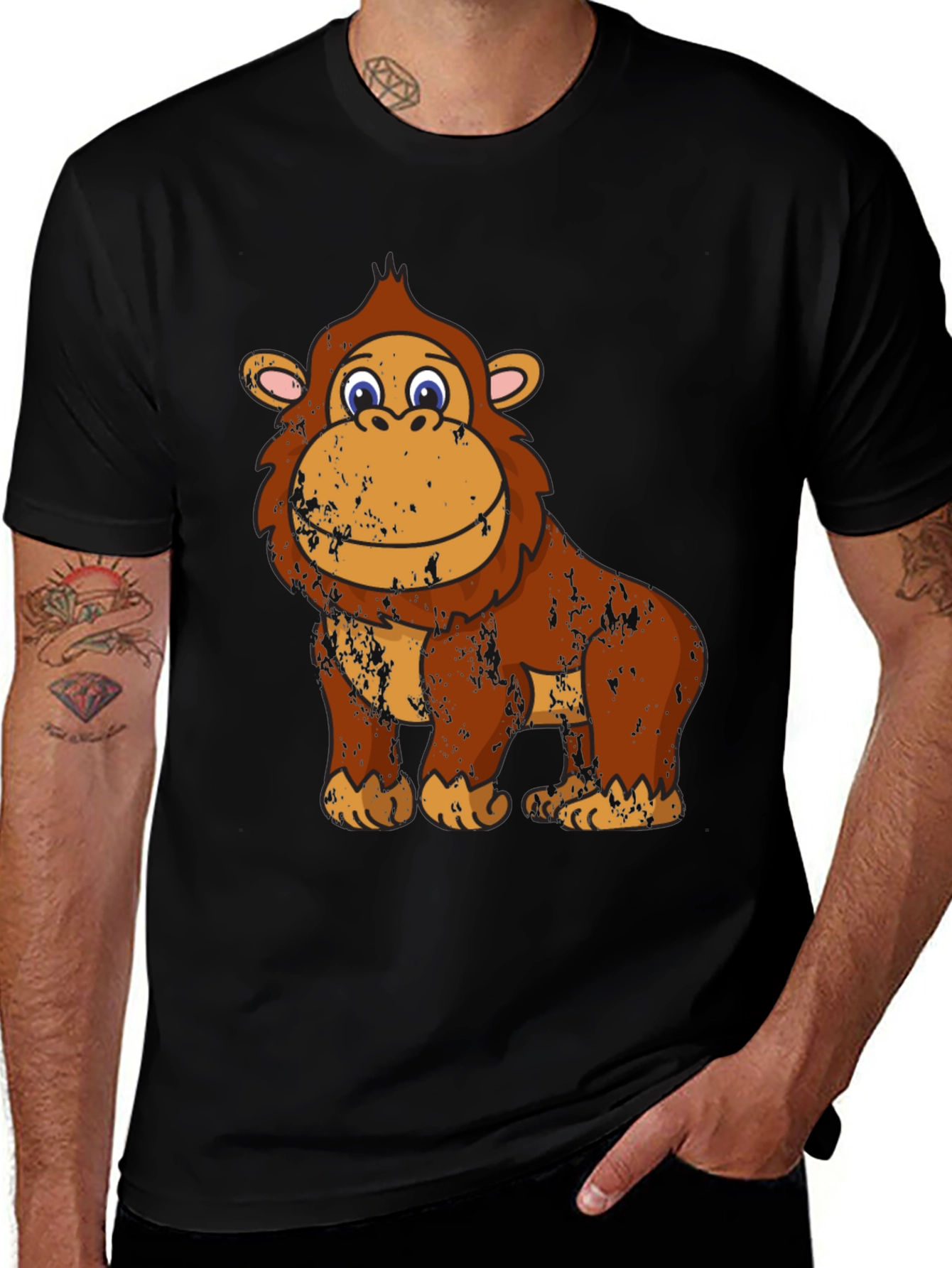 Variant 8 of Funny Cartoon Monkey Graphic Tee - Black