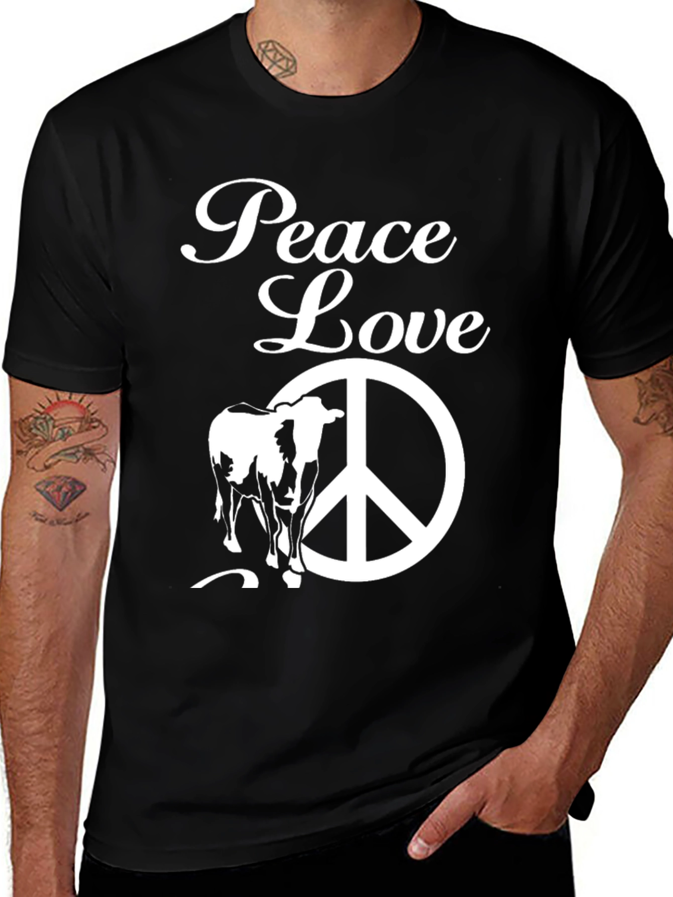 Variant 11 of Peace Love Cow T-Shirt - Black Graphic Tee