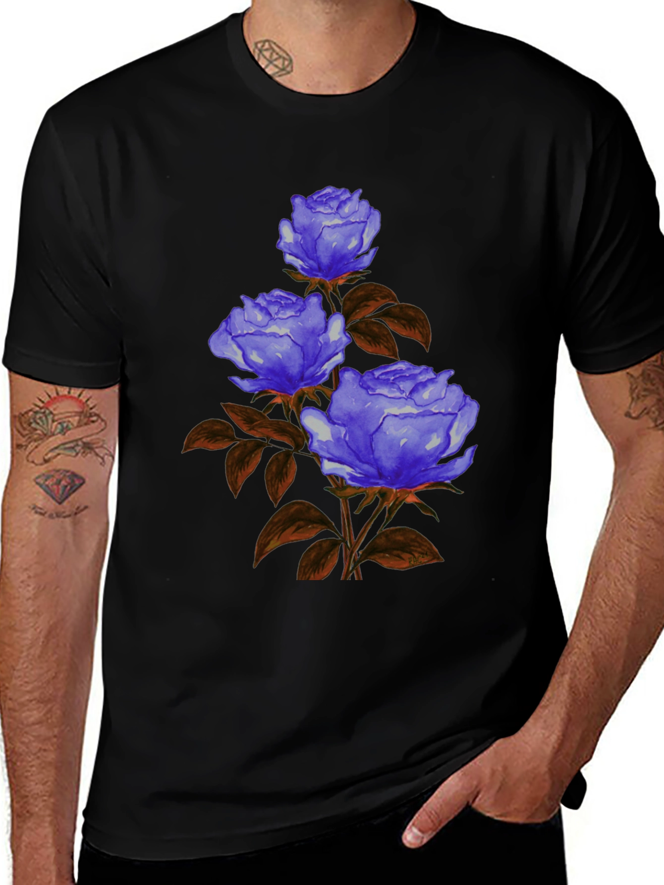 Variant 28 of Floral Graphic Tee - Blue Rose Design