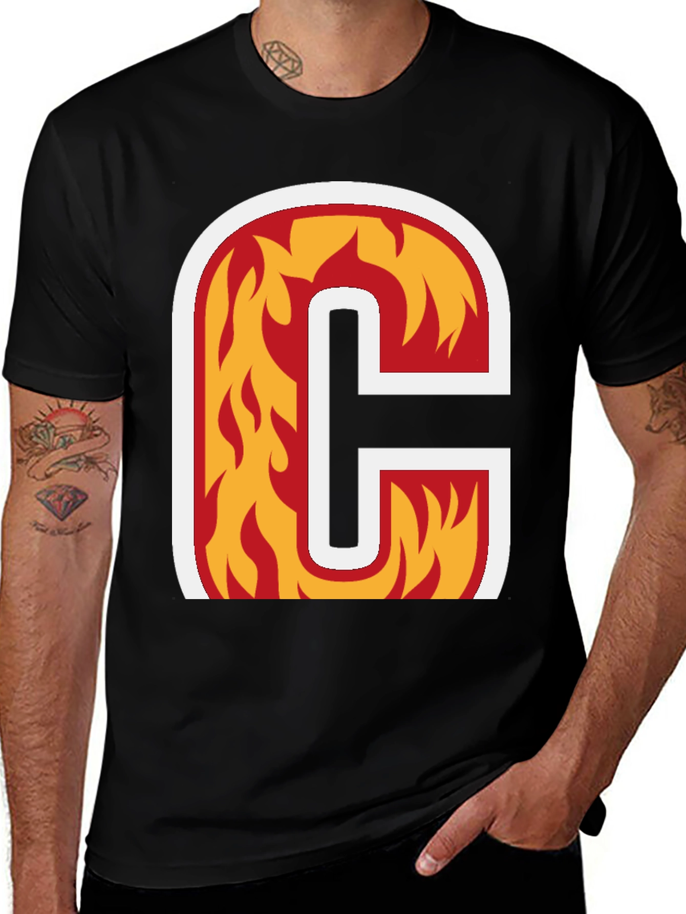 Fiery Letter C Graphic Tee - Bold Statement Shirt