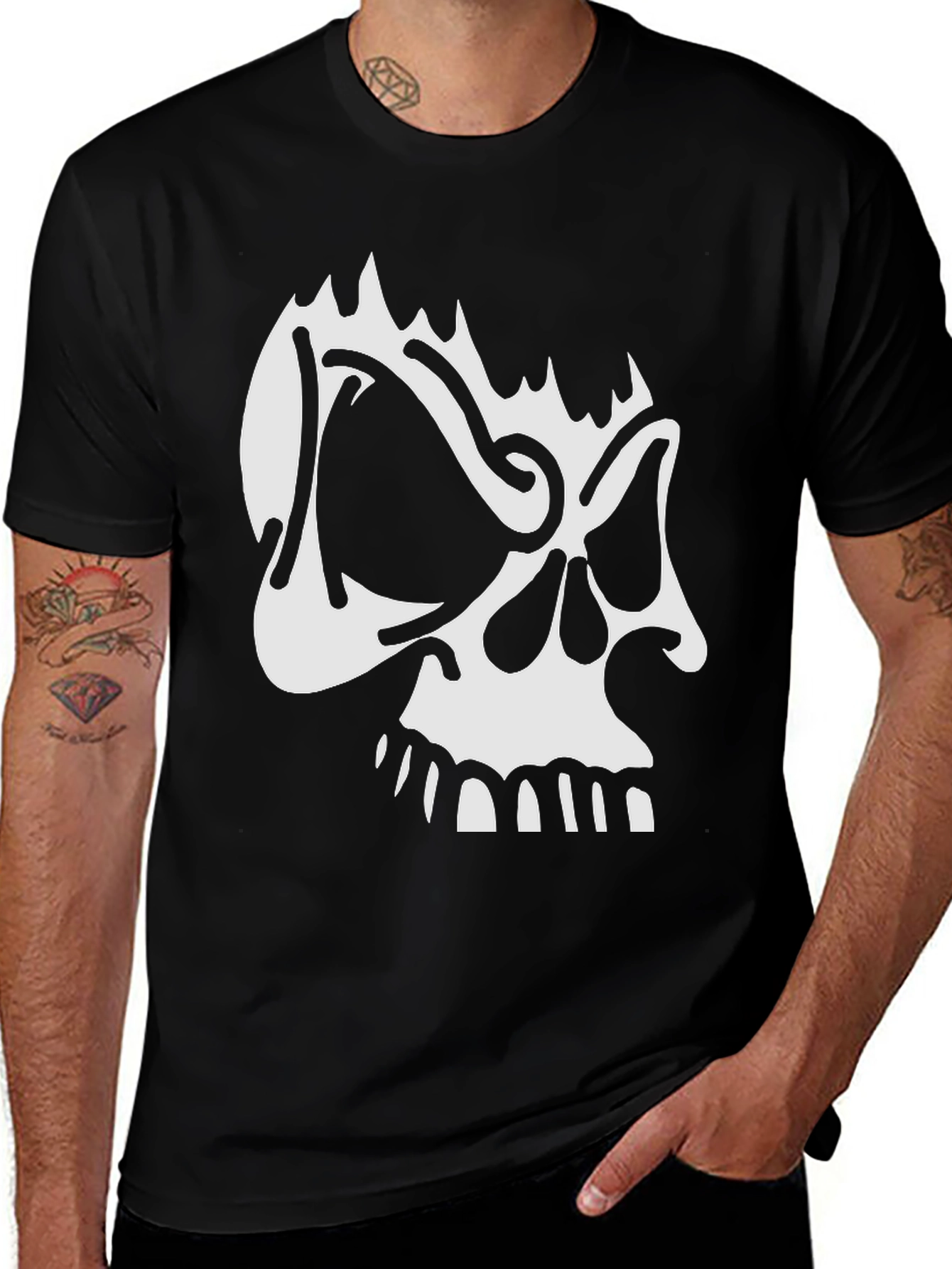 Variant 4 of Skull Graphic Print Crew Neck T-Shirt