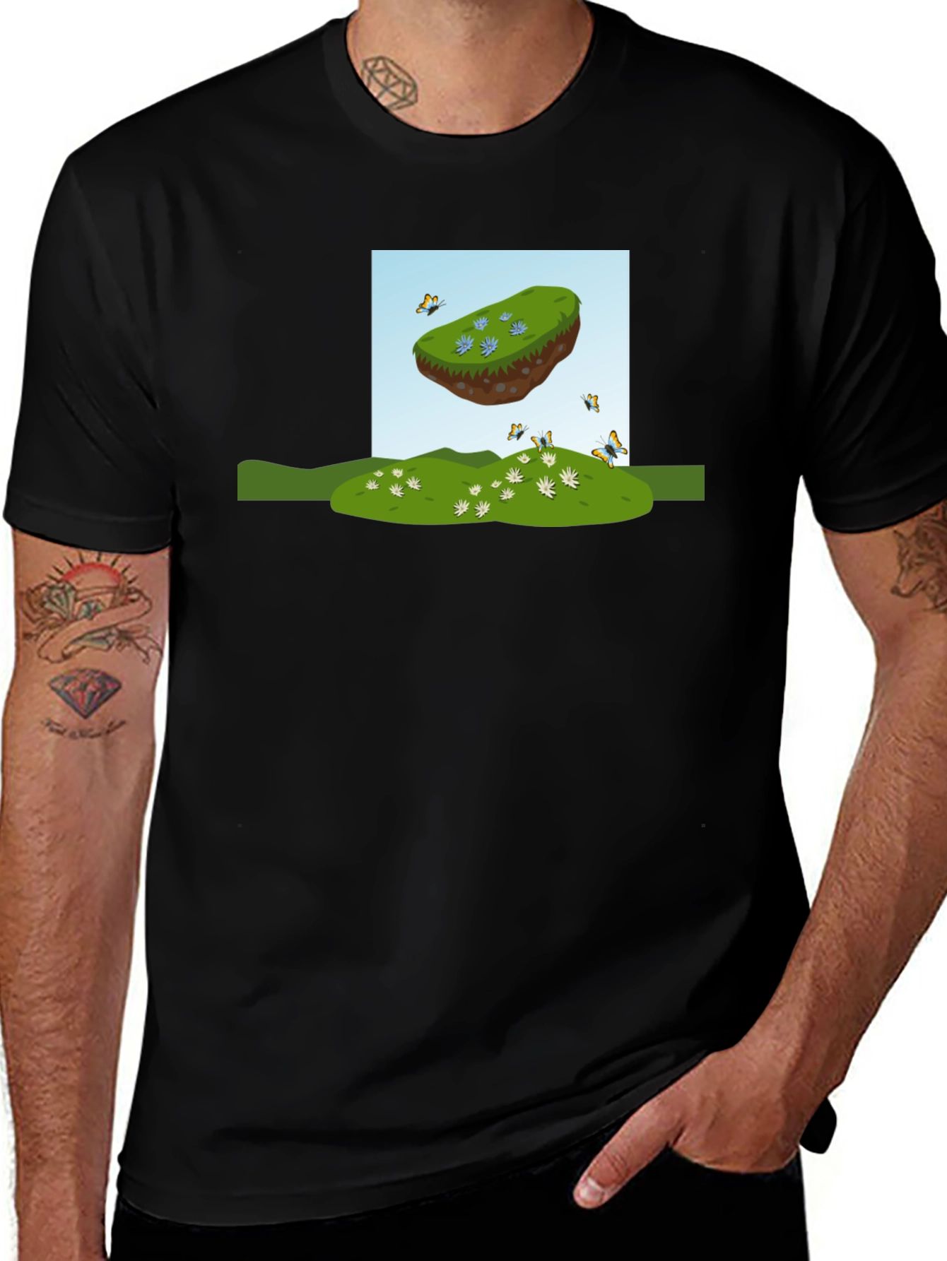 Variant 14 of Floating Island Graphic Tee - Nature Inspired Black T-Shirt