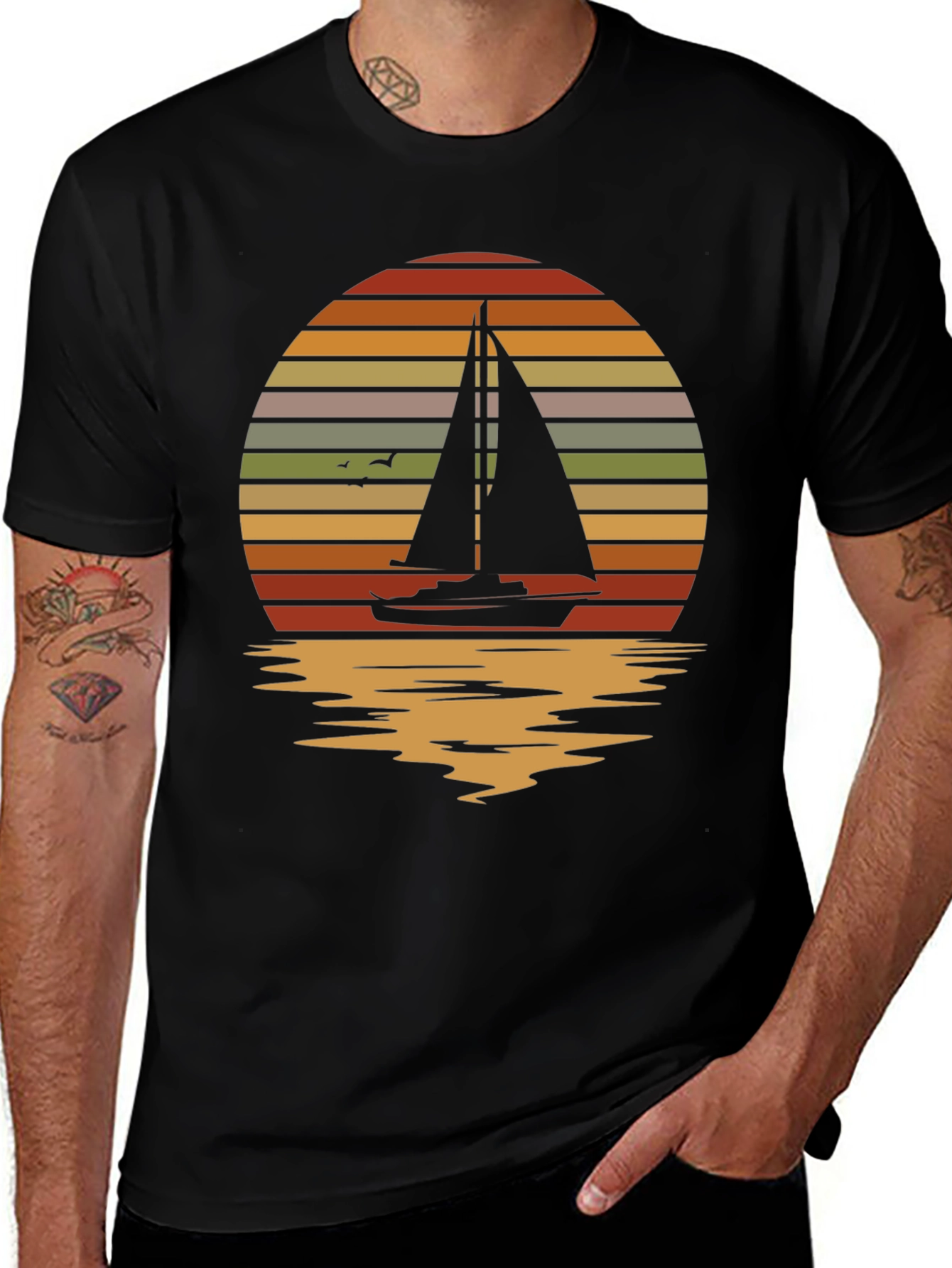 Variant 21 of Sailboat Sunset Graphic Tee - Retro Style Black T-Shirt