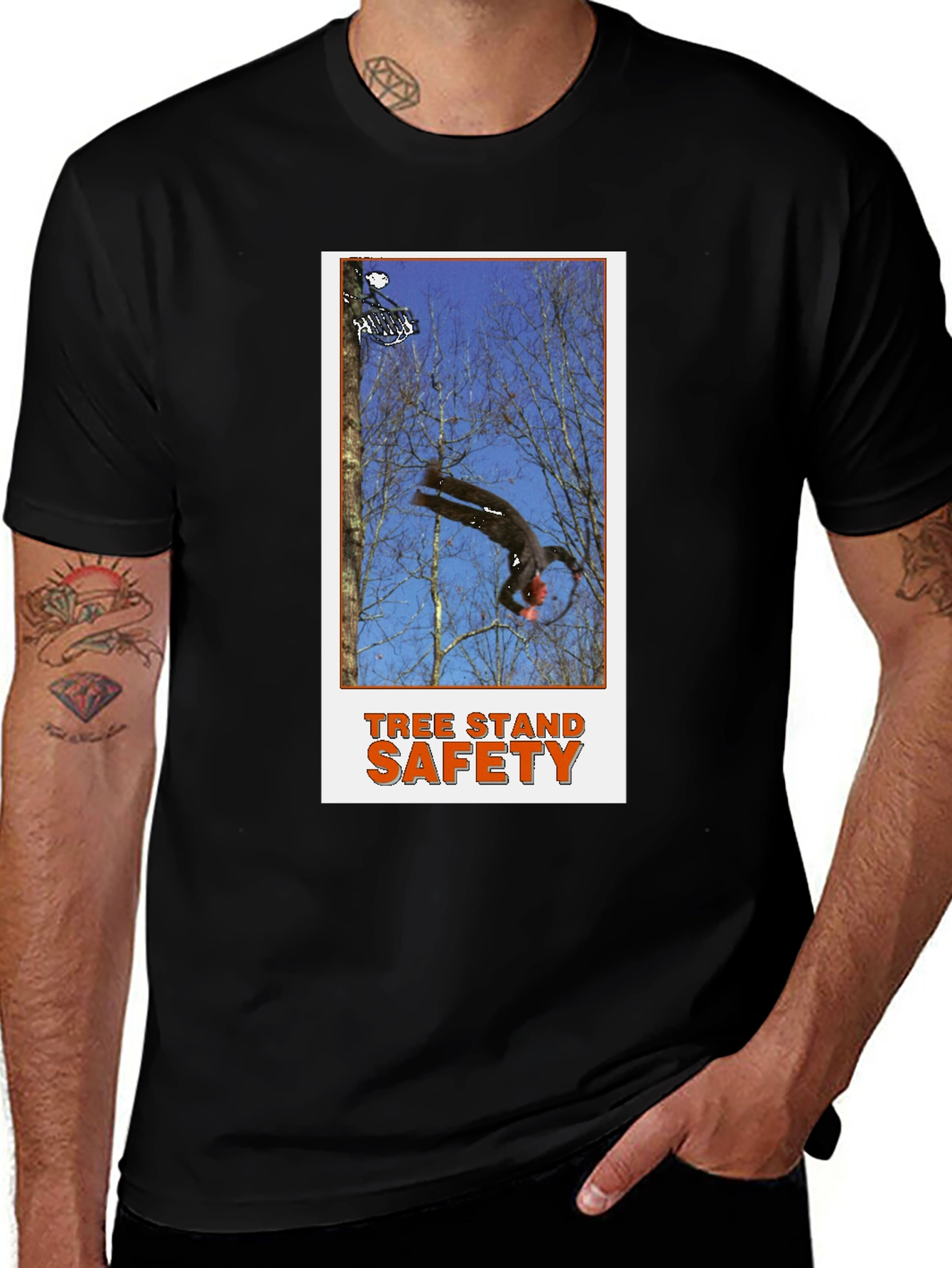 Variant 11 of Tree Stand Safety Black T-Shirt