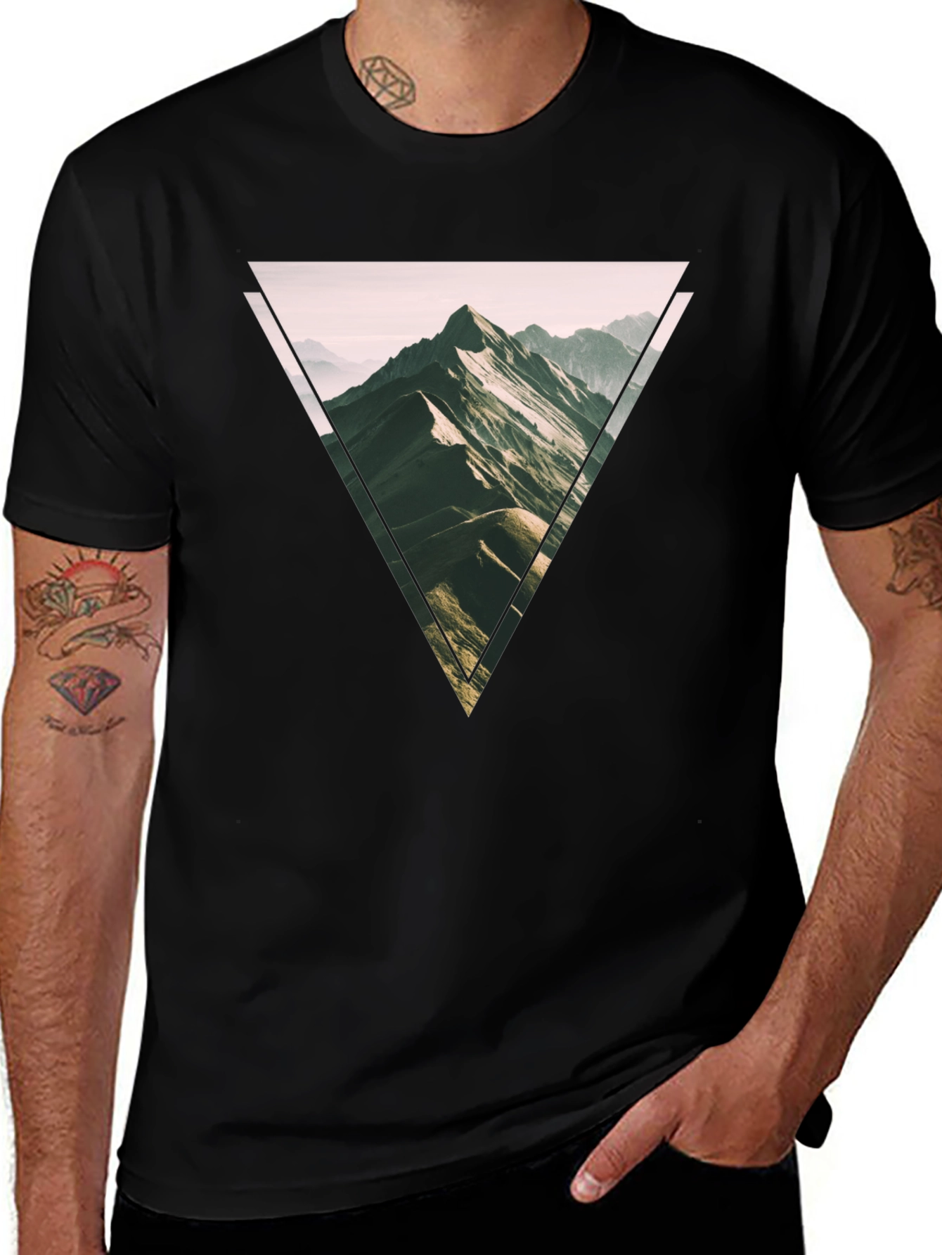 Variant 18 of Geometric Mountain Scene Graphic Tee - Black