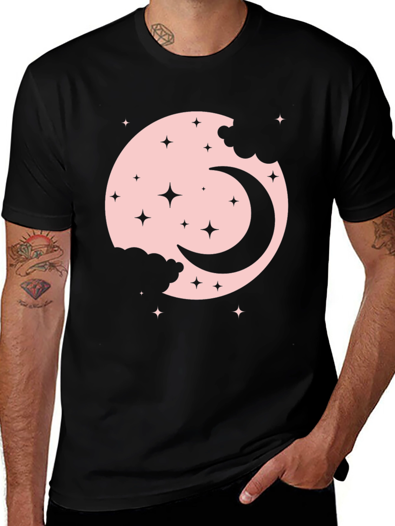 Variant 5 of Moon & Stars Graphic Black T-Shirt