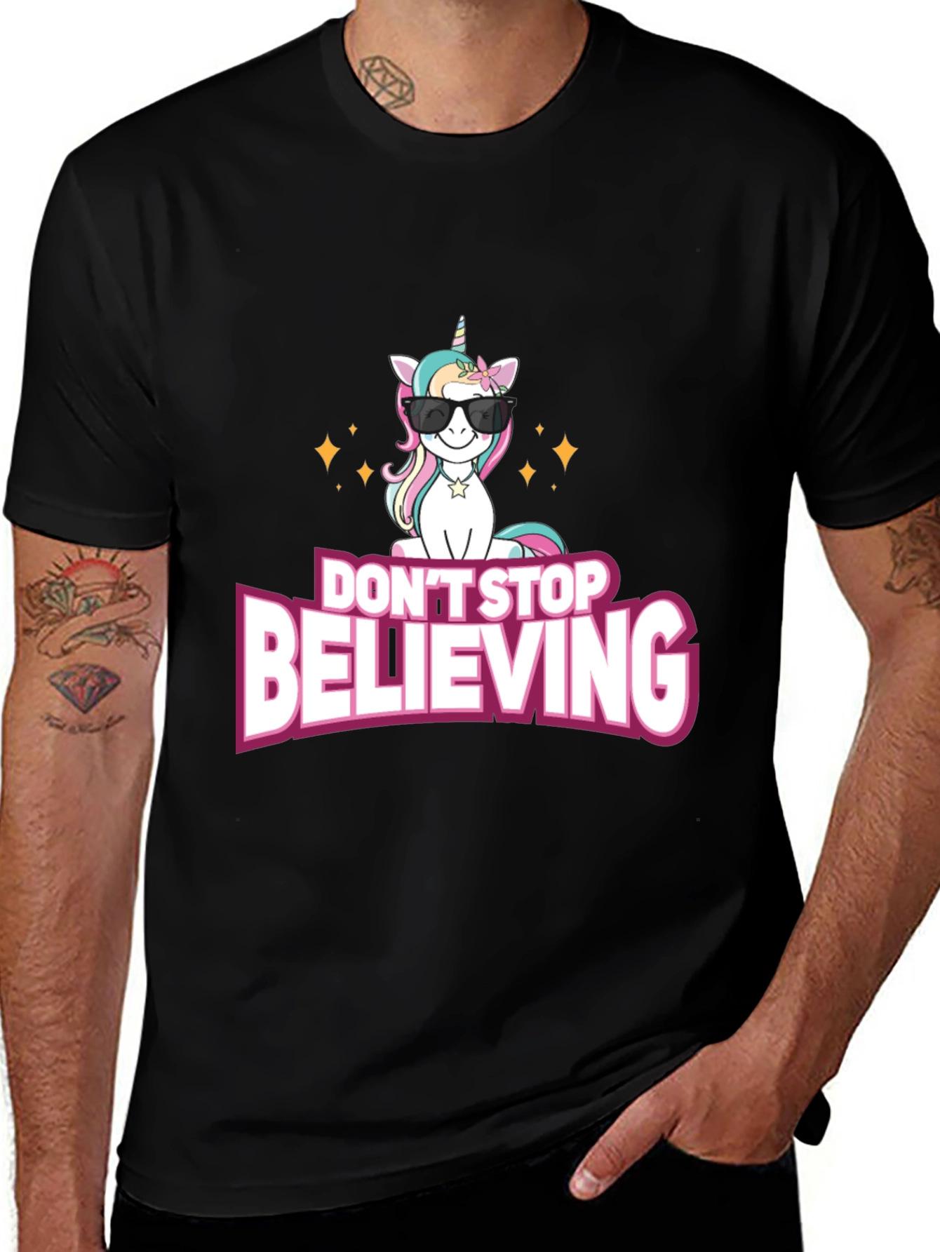 Variant 19 of Unicorn Believe T-Shirt - Black Crew Neck