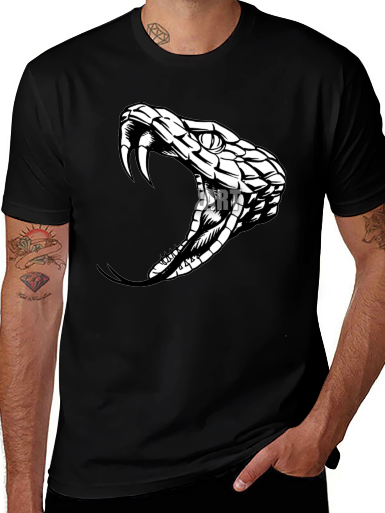 Variant 13 of Men's Black Graphic Tee - Snake Fang Design