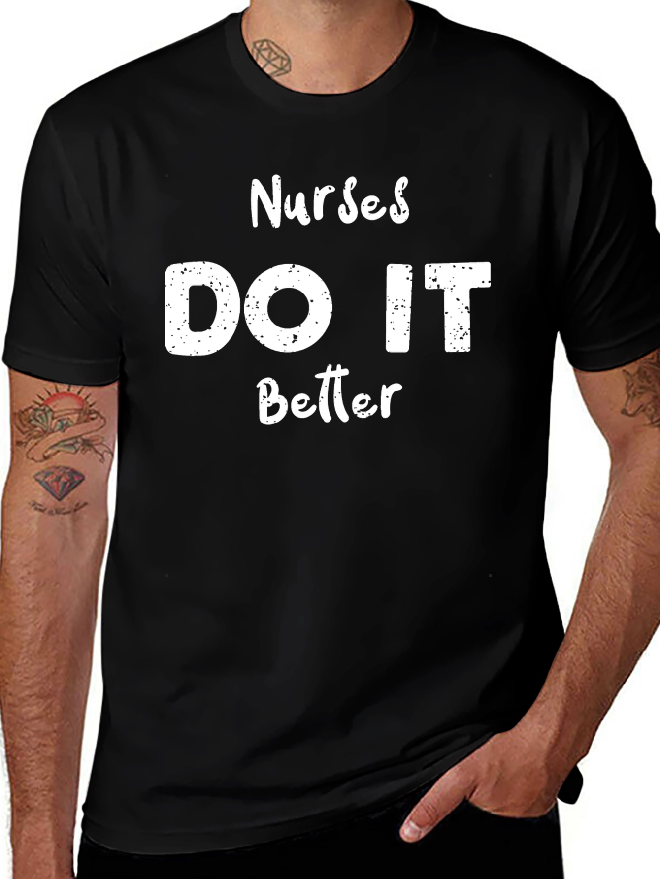 Variant 6 of Nurses Do It Better T-Shirt - Black Crew Neck Tee