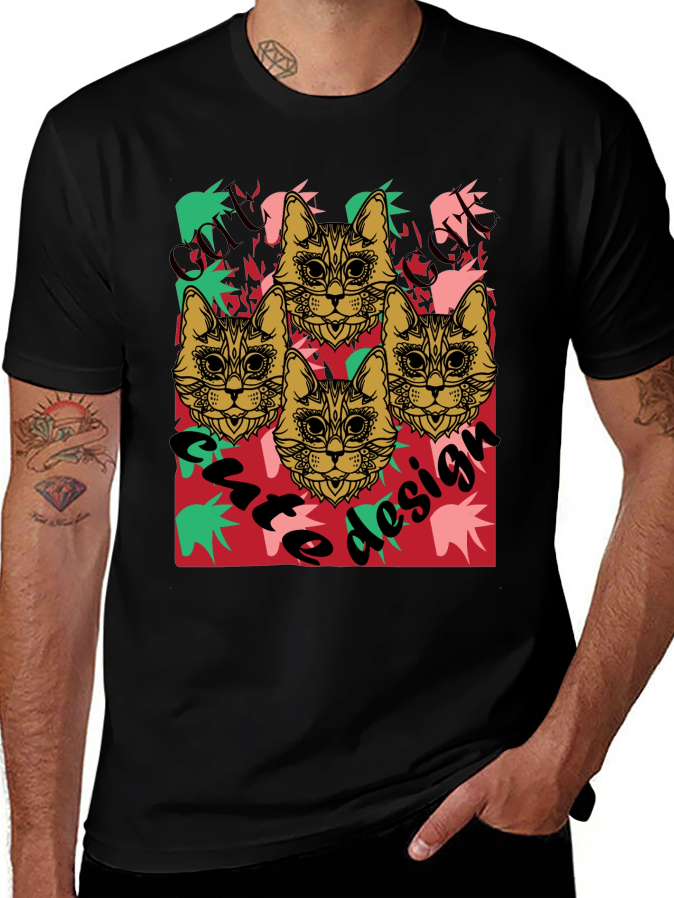 Variant 18 of Cool Cat Design Black Graphic Tee