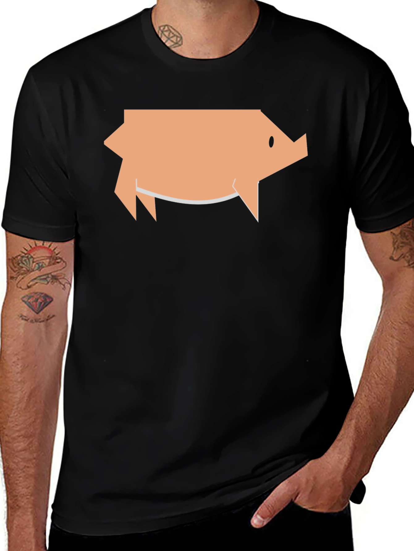 Variant 9 of Geometric Pig Graphic Tee - Black