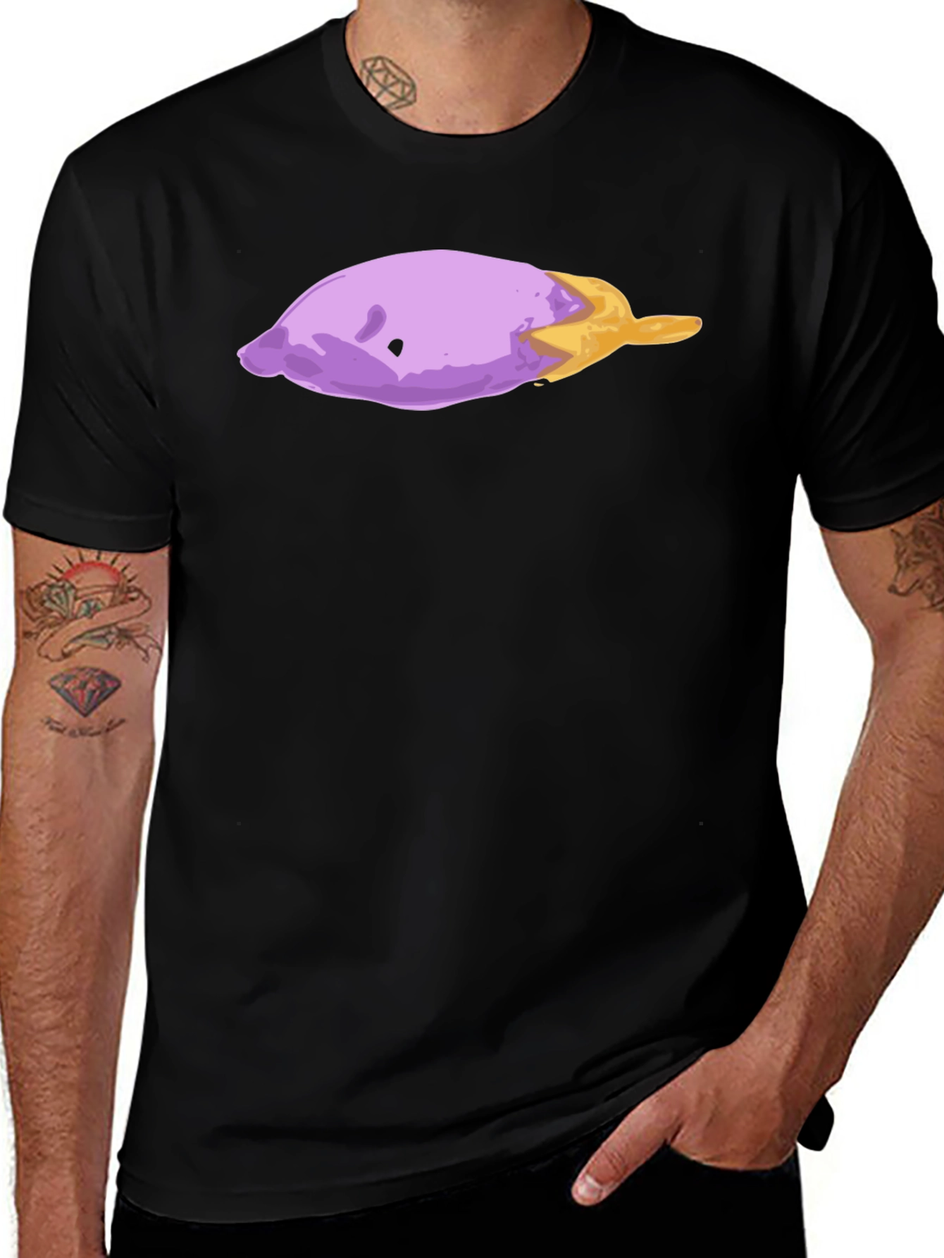 Eggplant Art Graphic T-Shirt - Casual Black Tee