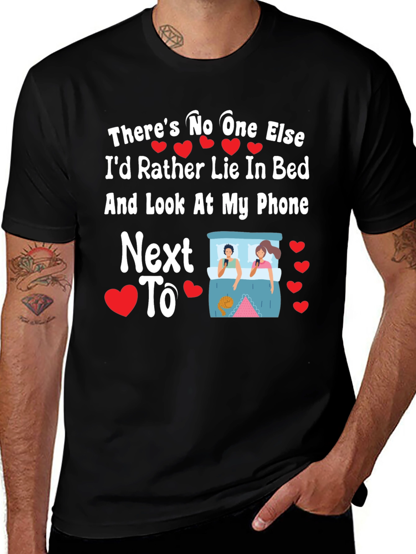 Variant 27 of Romantic Couple in Bed T-Shirt - Phone Lover