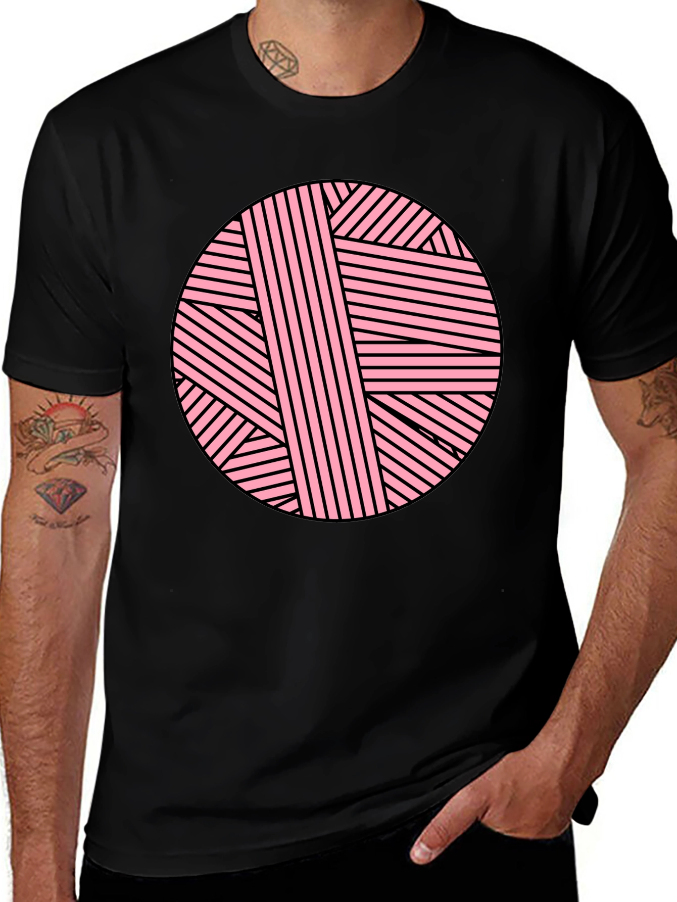 Modern Graphic Tee - Pink Striped Circle Design