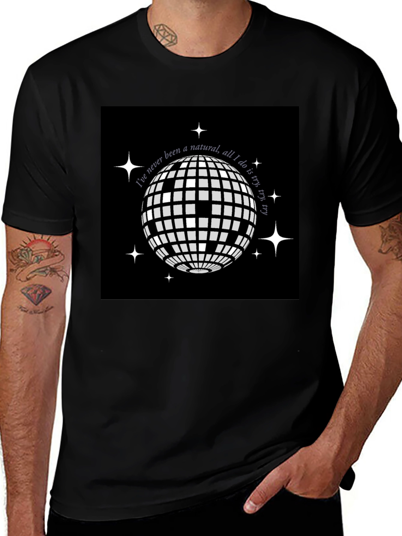Disco Ball Graphic Tee - "Try, Try, Try"