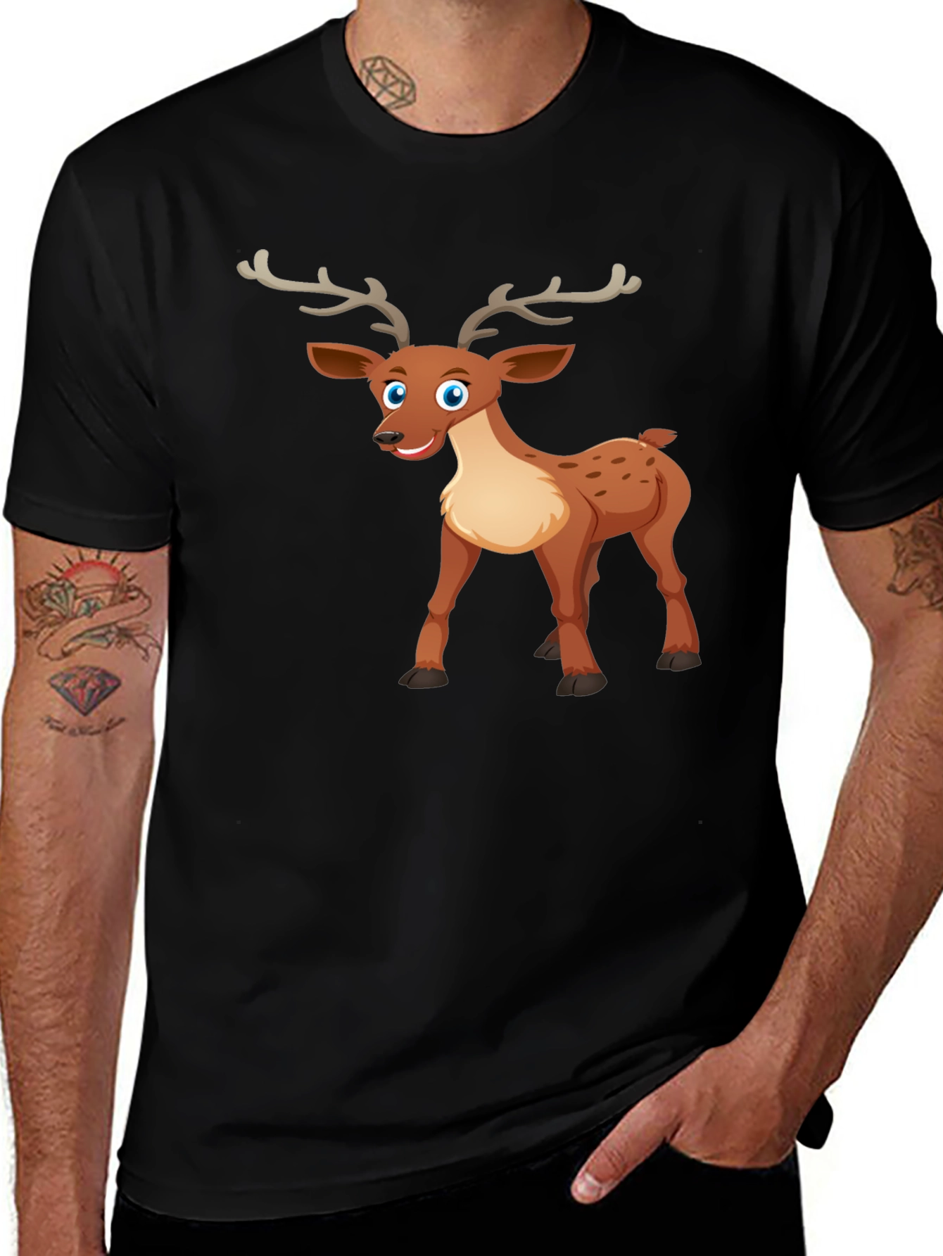 Variant 15 of Cute Cartoon Deer Graphic Tee - Black